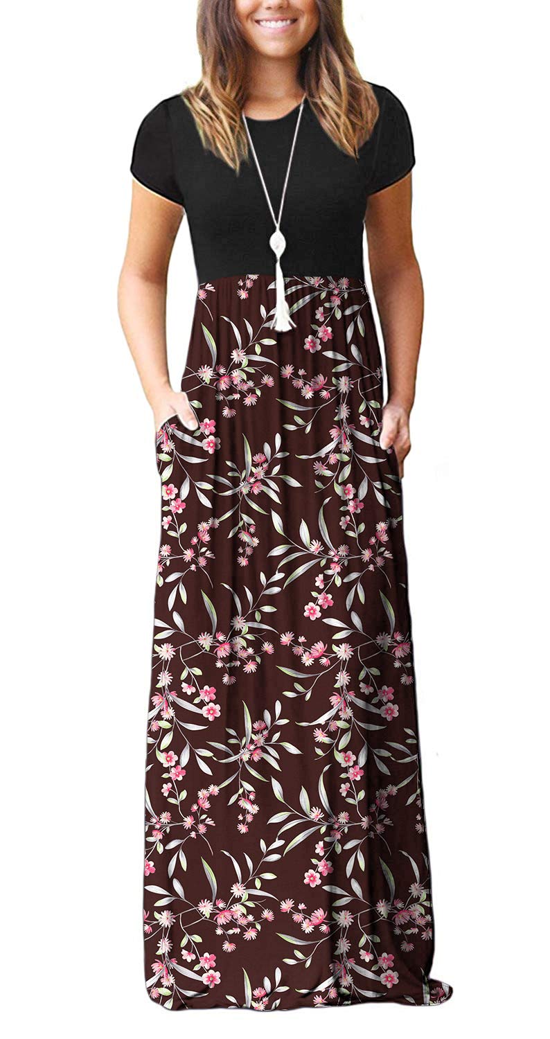 DEARCASE Maxi Dress for Women Short Sleeve Casual Summer Loose Plain Comfy Long Dresses with Pockets