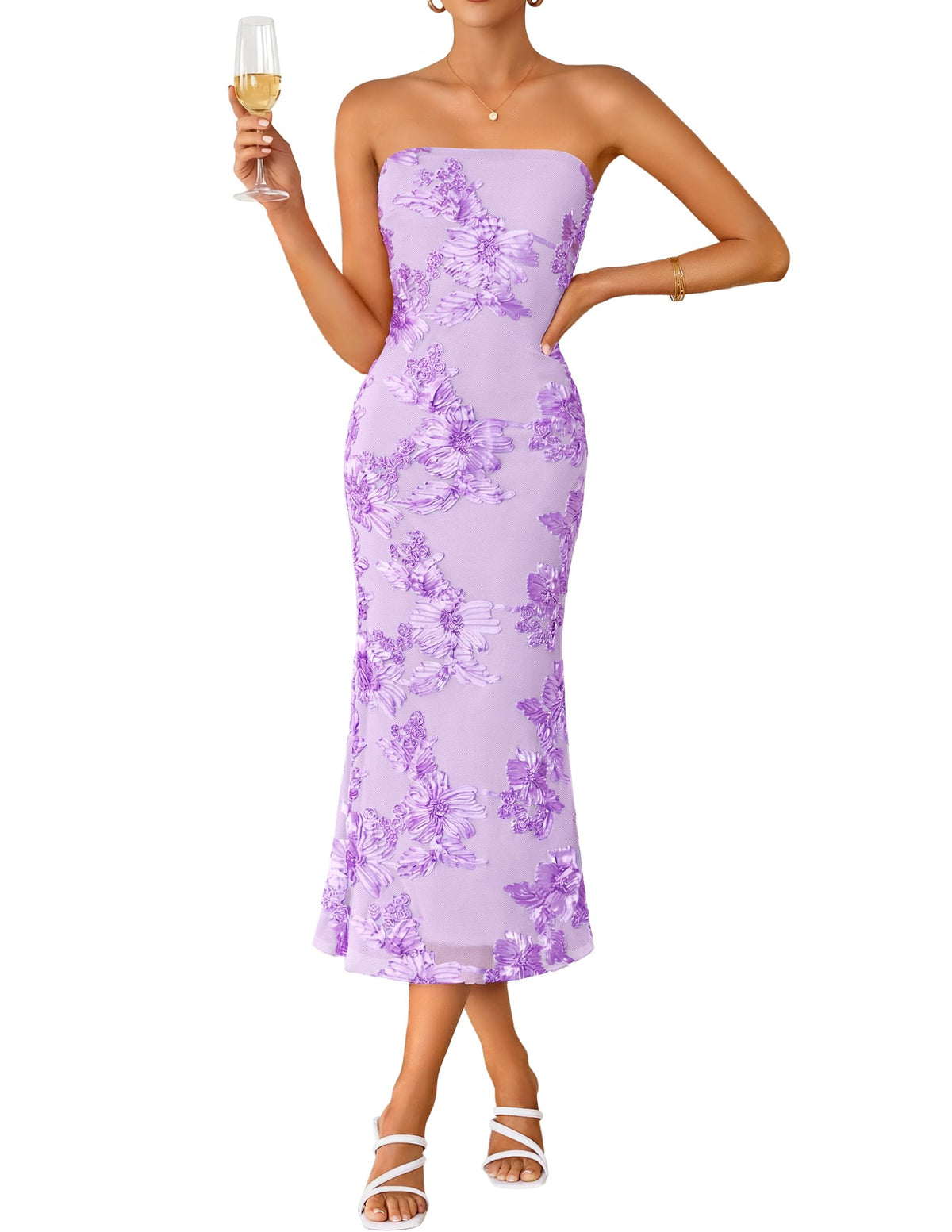 ZESICA 2026 Summer Strapless Floral Cocktail Wedding Guest Dress for Women