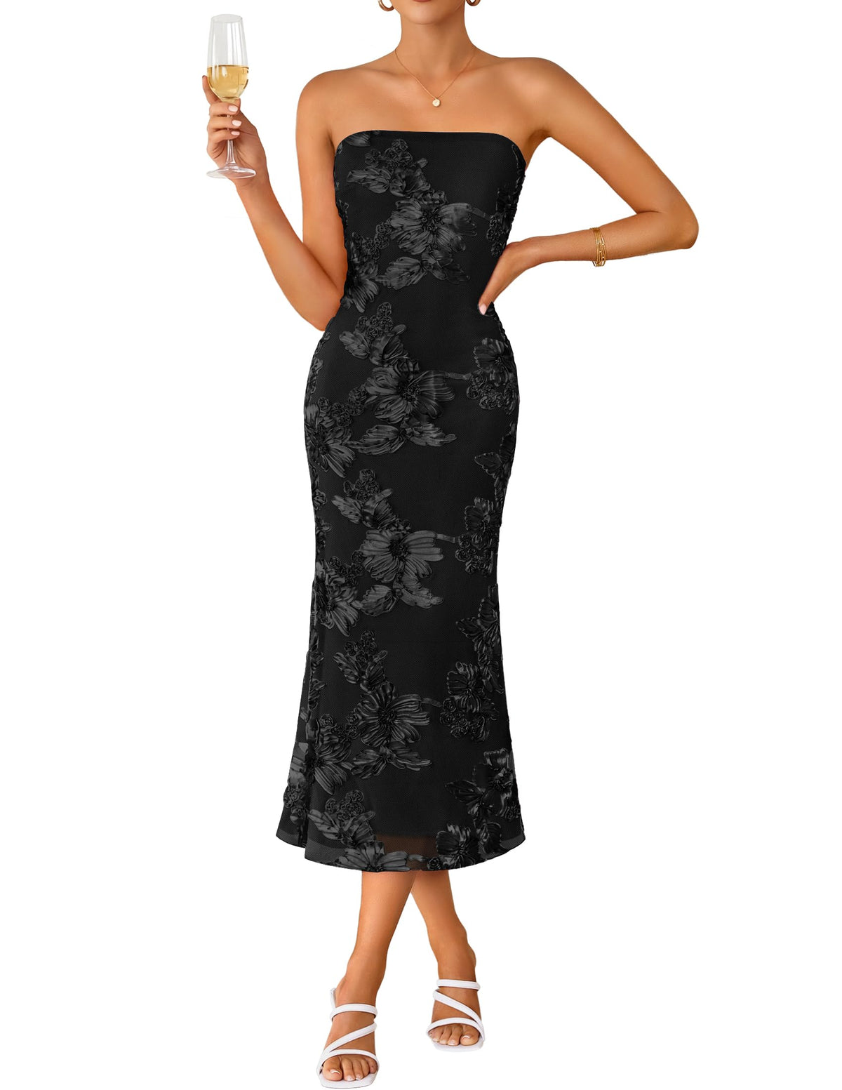 ZESICA 2026 Summer Strapless Floral Cocktail Wedding Guest Dress for Women