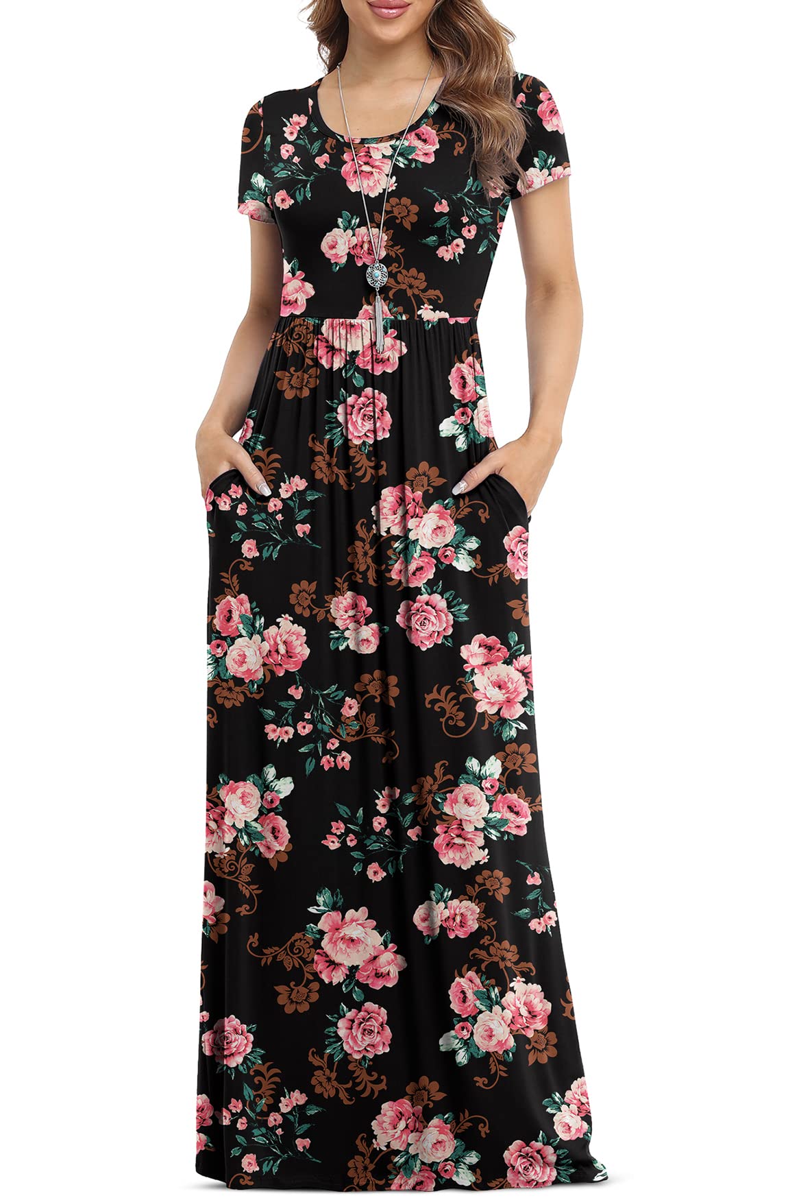 VIISHOW Women's Short Sleeve Loose Plain Maxi Dresses Casual Long Dresses with Pockets