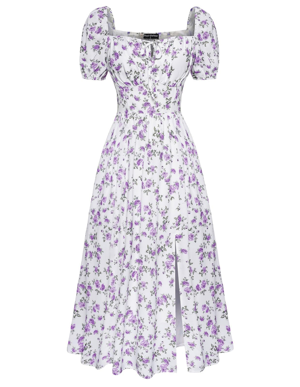 Scarlet Darkness Summer Spring Split Floral Corset Midi Dress with Pockets