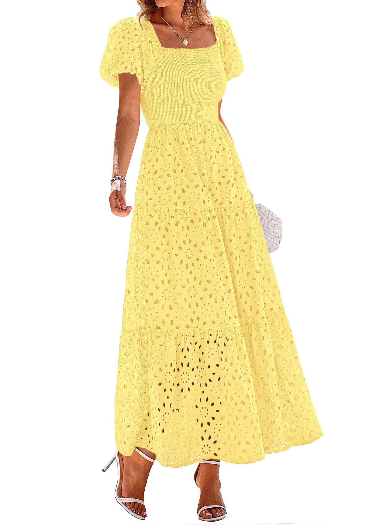 PRETTYGARDEN Womens Summer Eyelet Maxi Wedding Guest Dress