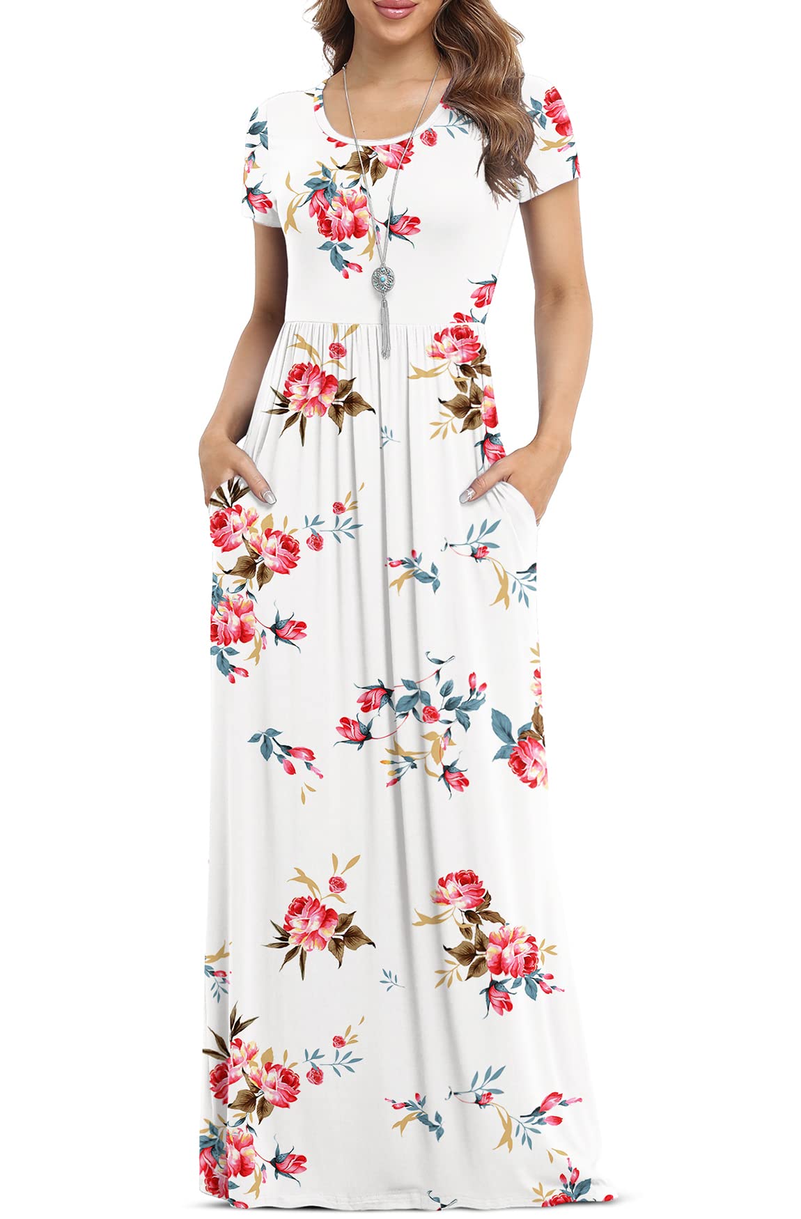 VIISHOW Women's Short Sleeve Loose Plain Maxi Dresses Casual Long Dresses with Pockets