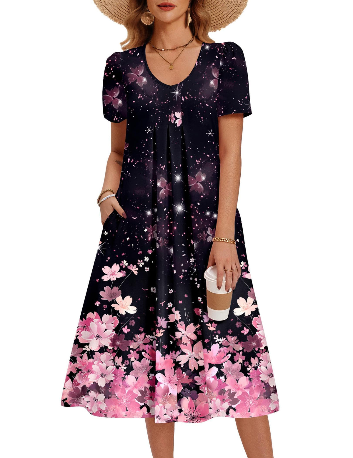 Zeagoo Summer Casual Dress for Womens Floral Midi Sundress with Pockets