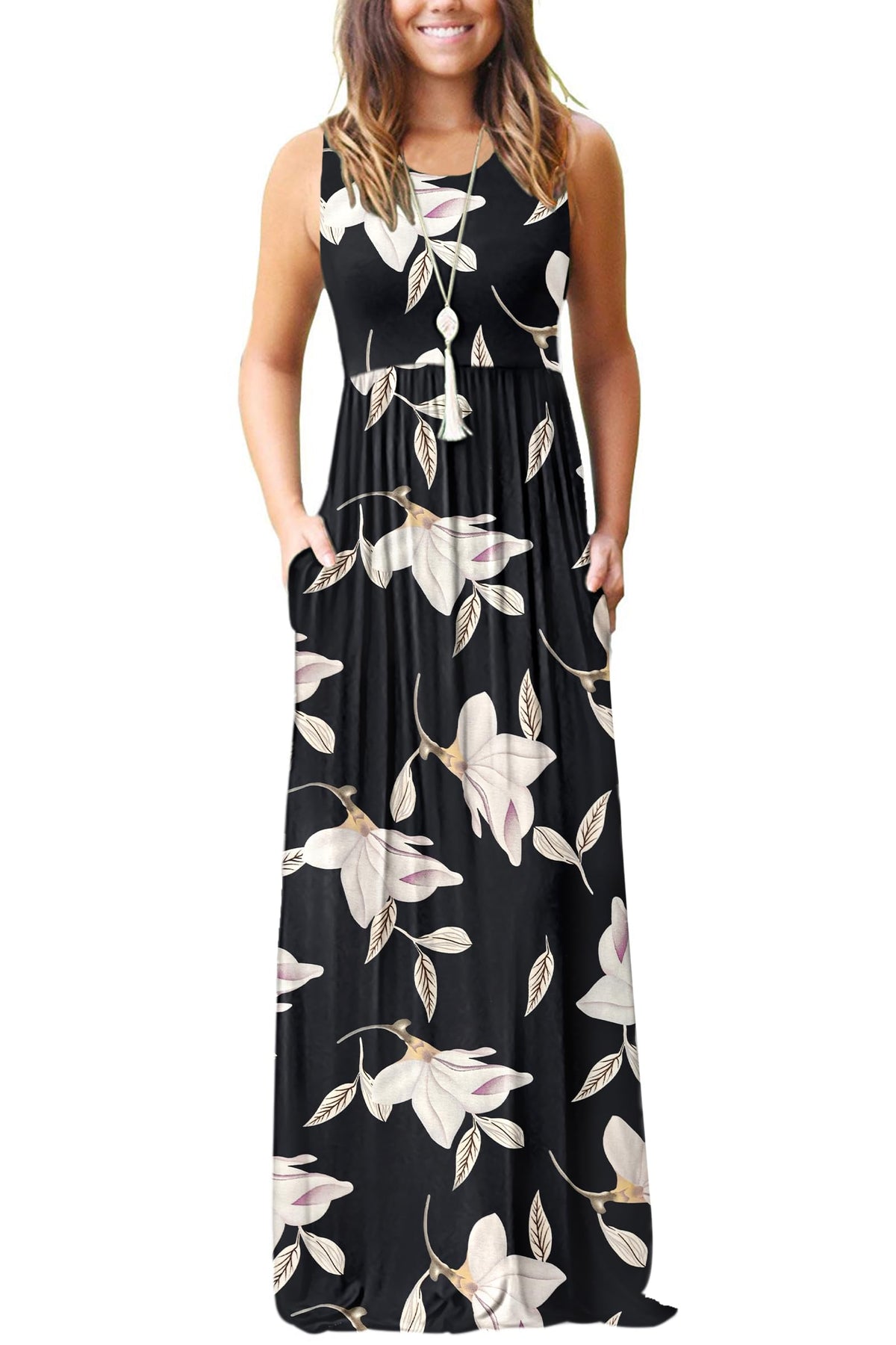 AUSELILY Women's Summer Sleeveless Loose Plain Casual Long Maxi Dresses