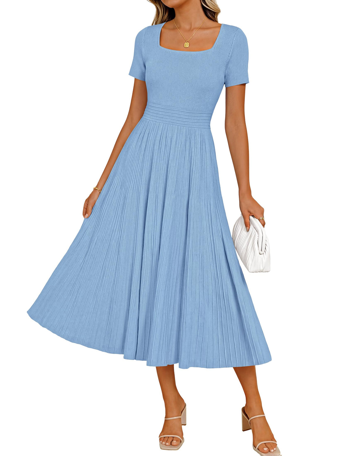 ZESICA Womens Elegant Pleated Wedding Guest Midi Sweater Dress