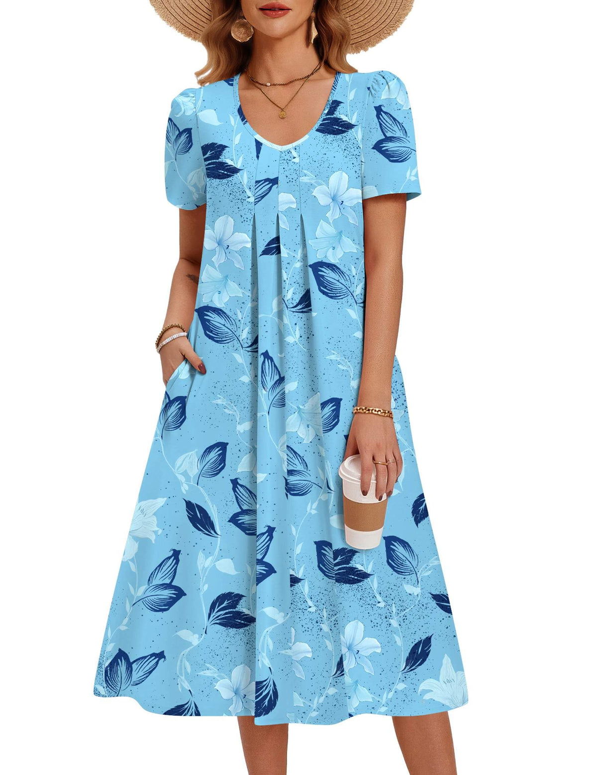 Zeagoo Summer Casual Dress for Womens Floral Midi Sundress with Pockets