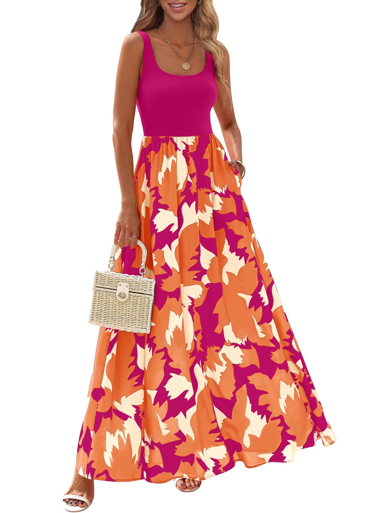 KIRUNDO Women's Summer Maxi Dress Boho Floral Long Sundress