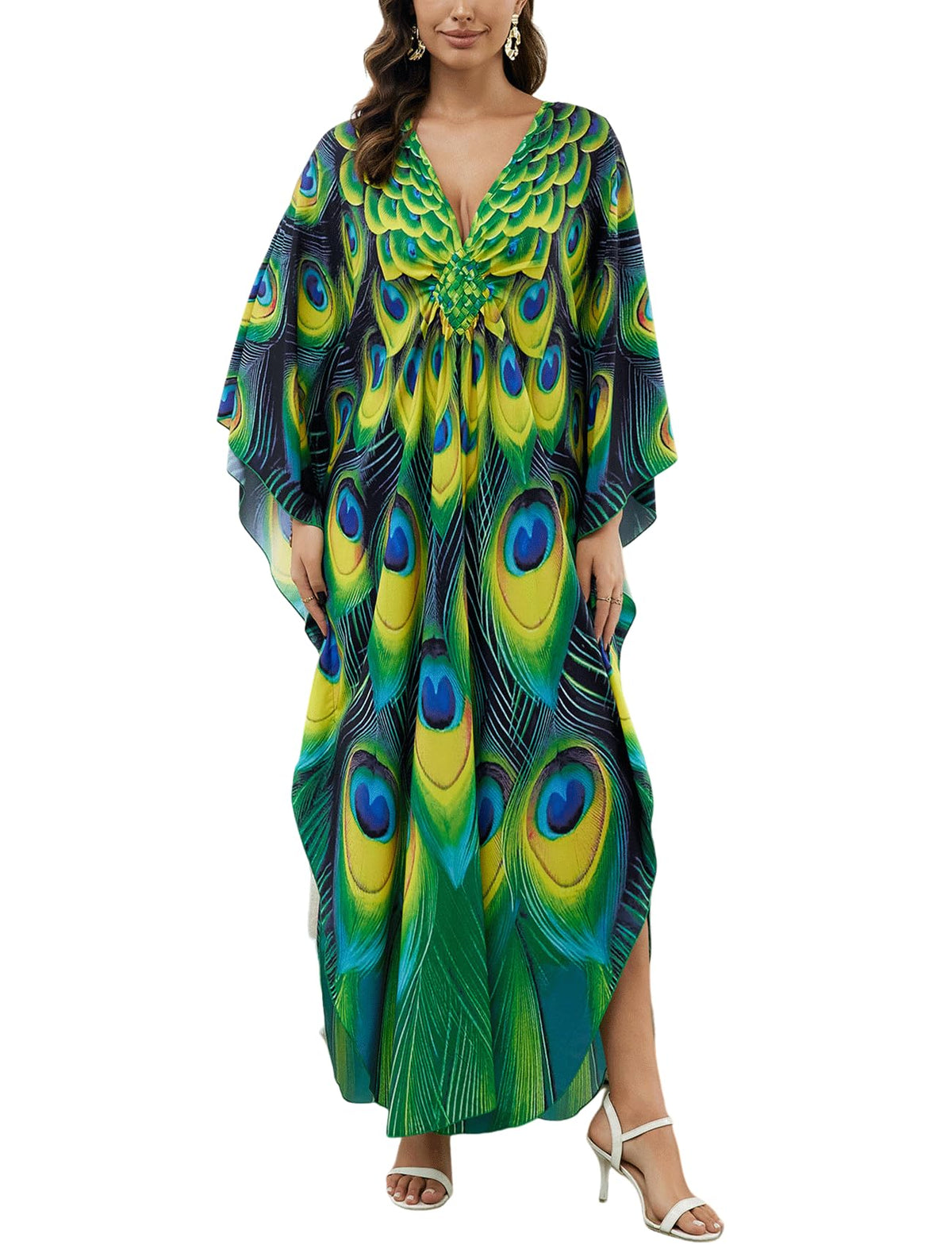 KECVOT Kaftan Dresses for Women Plus Size Batwing Sleeve Caftans Long Bathing Suit Cover Up Maxi Beach Dress Loungewear