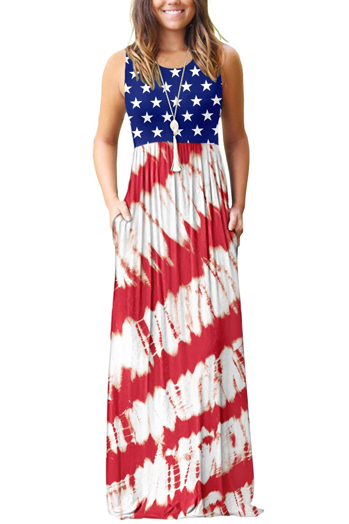 AUSELILY Women's Summer Sleeveless Loose Plain Casual Long Maxi Dresses