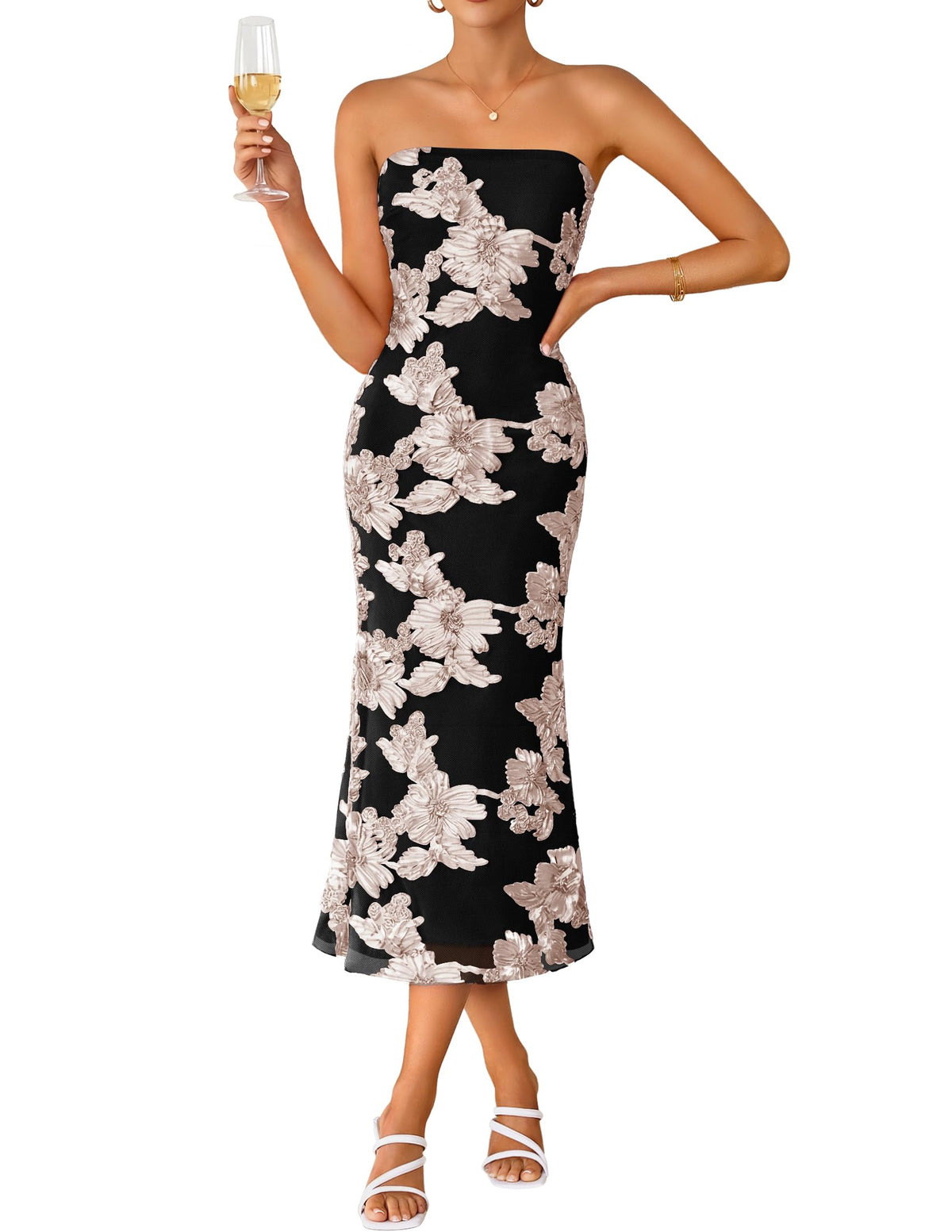 ZESICA 2026 Summer Strapless Floral Cocktail Wedding Guest Dress for Women