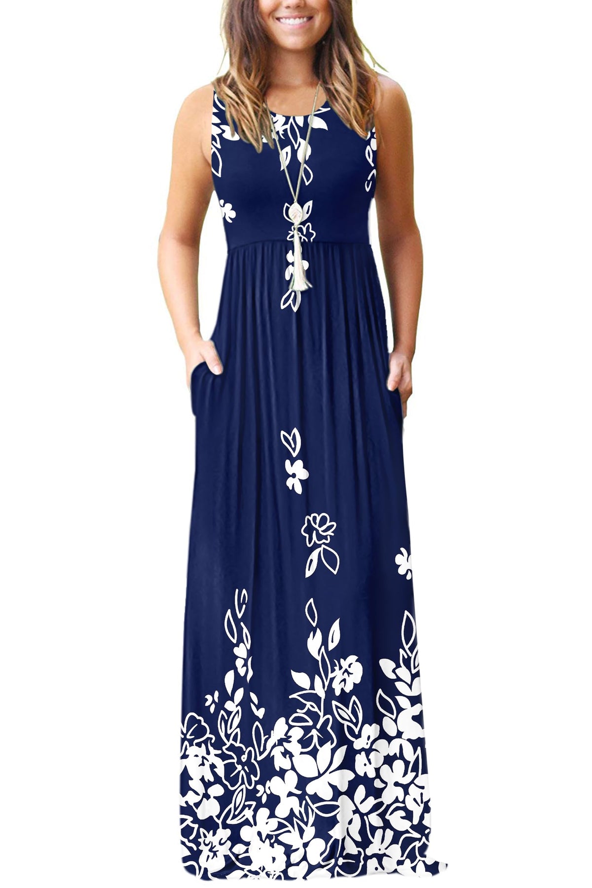 AUSELILY Women's Summer Sleeveless Loose Plain Casual Long Maxi Dresses