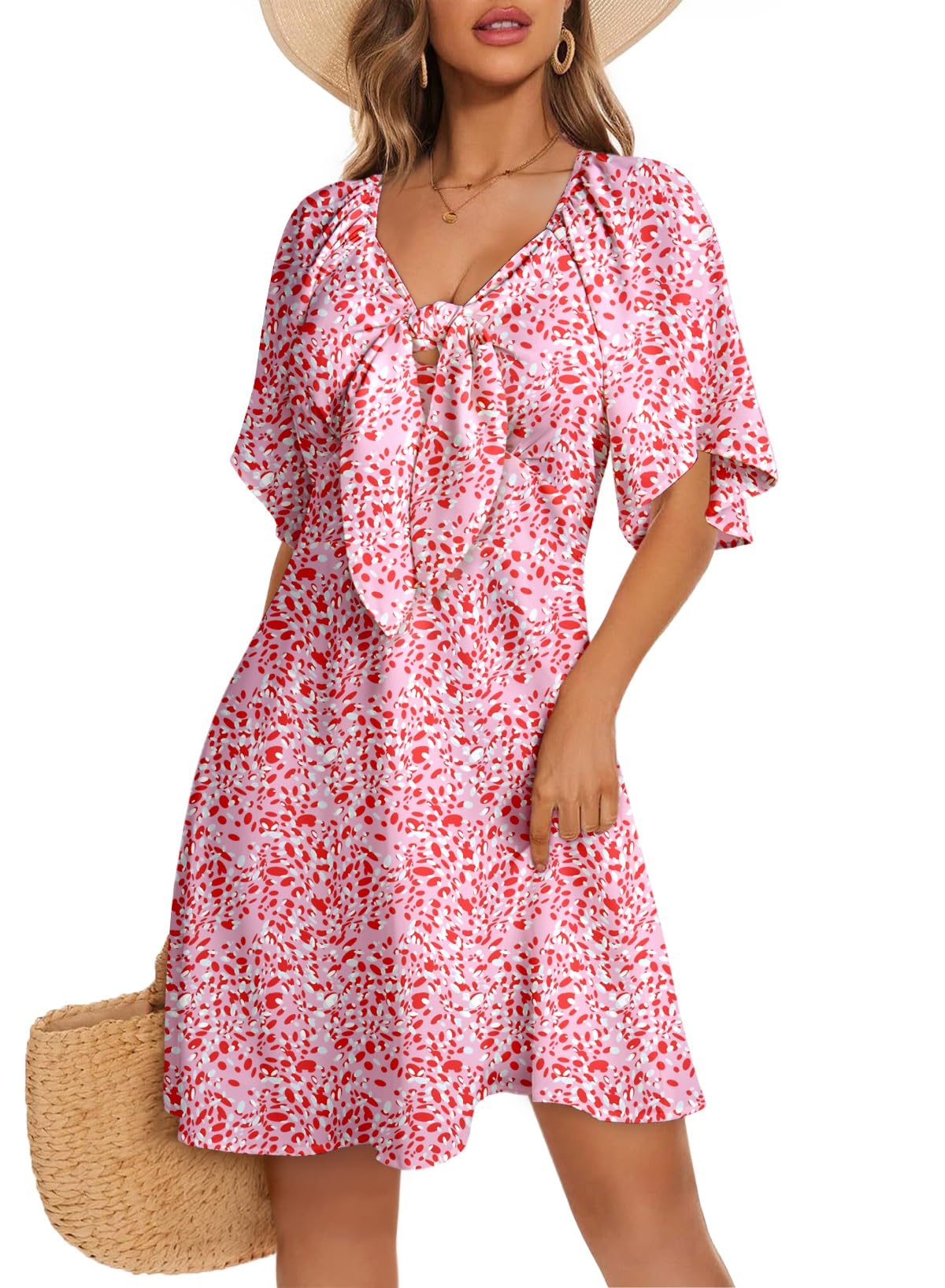 Dokotoo Womens Dresses 2026 Deep V Neck Elegant Bow tie Mini Dress S-XL