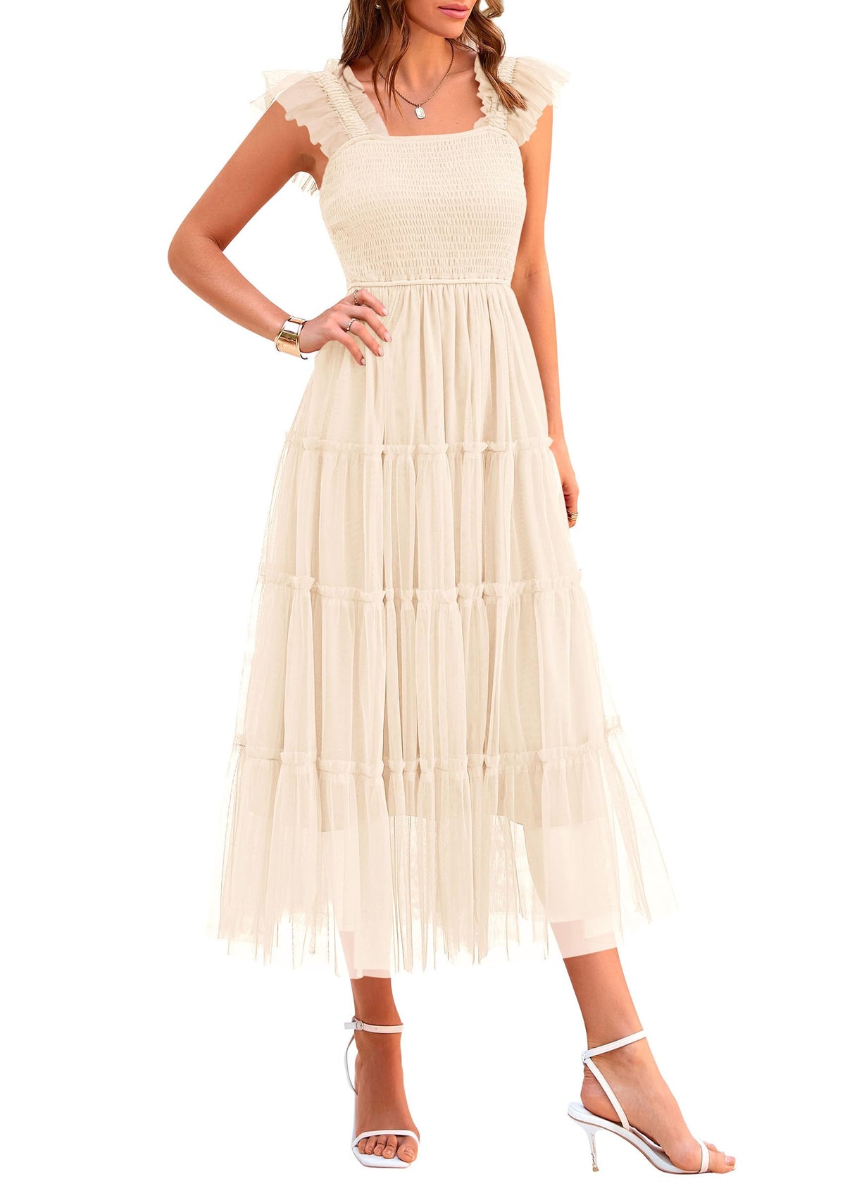 PRETTYGARDEN Women's Summer Smocked Midi Tulle Dress