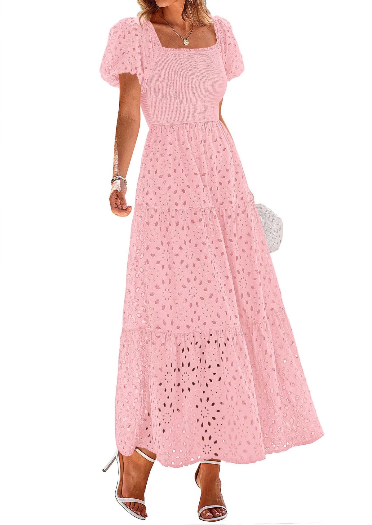PRETTYGARDEN Womens Summer Eyelet Maxi Wedding Guest Dress