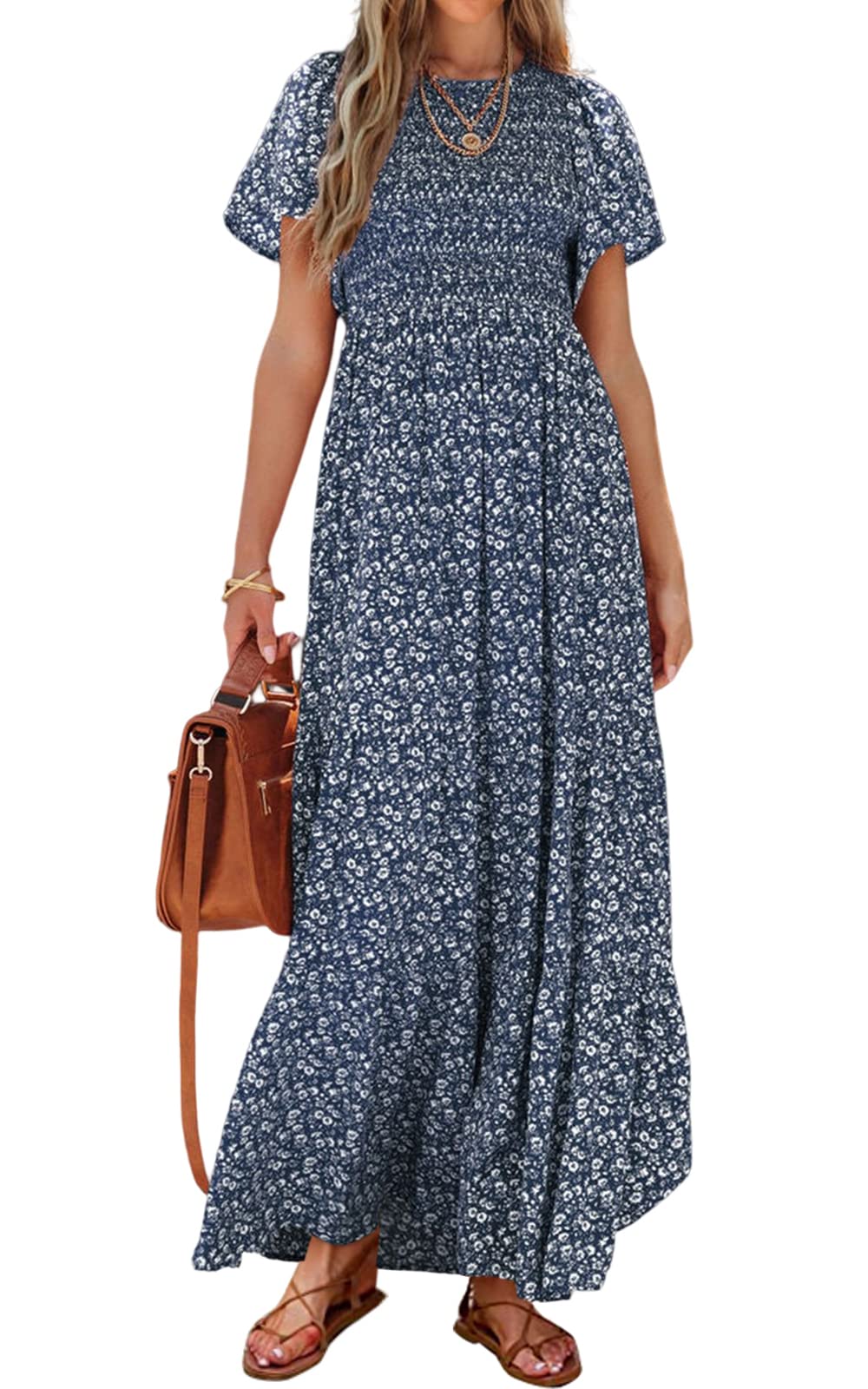 PRETTYGARDEN Women's 2026 Summer Casual Flutter Sleeve Floral Maxi Dress