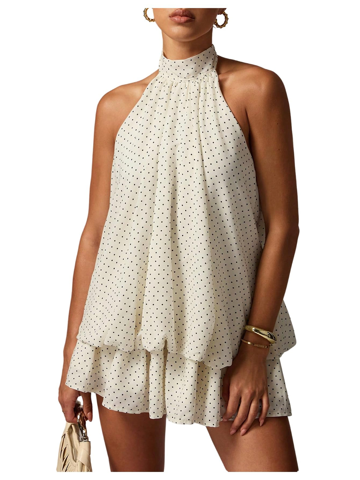 OYOANGLE Women Summer Polka Dots Halter Y2k Cute Ruffle Wedding Party Dress