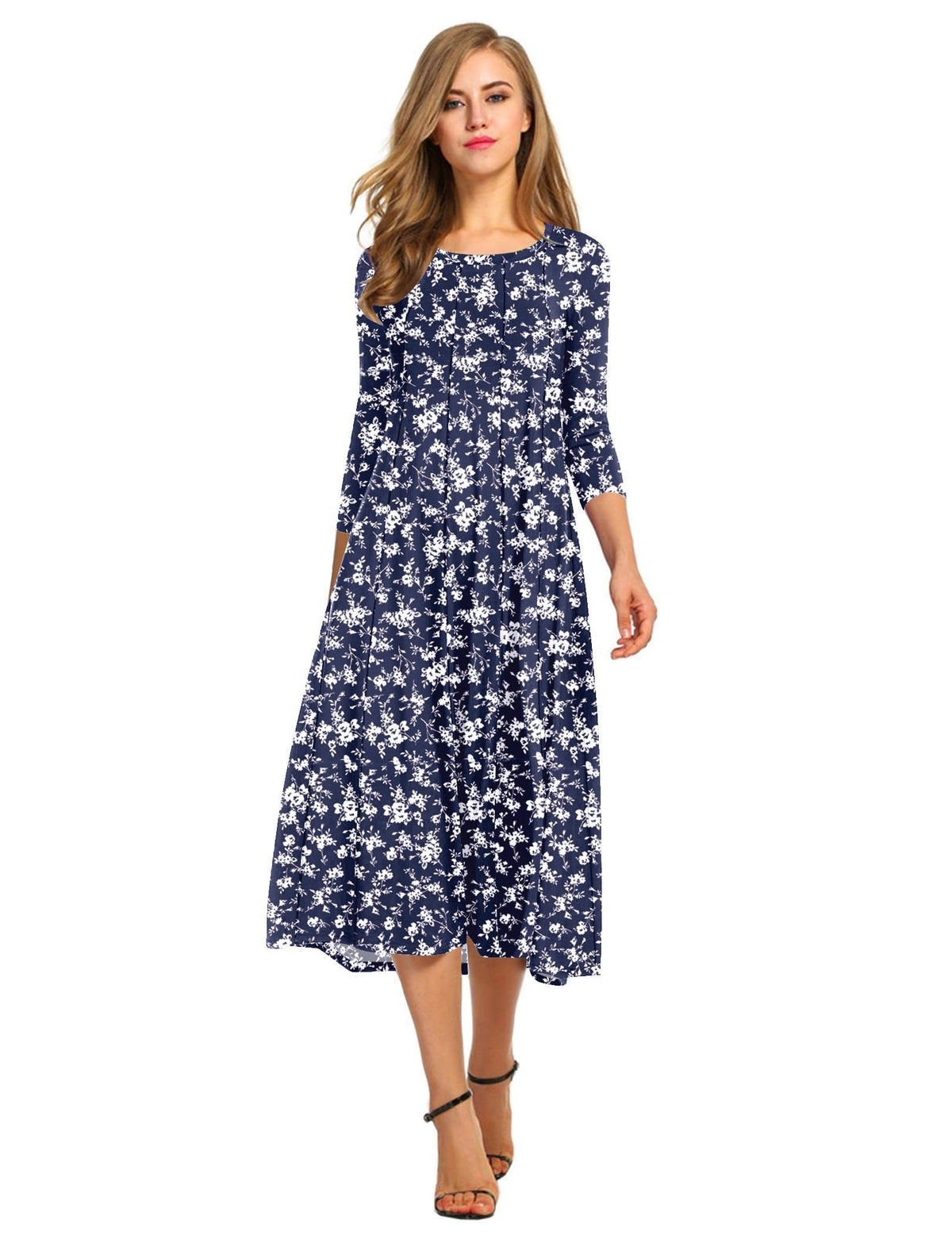 HOTOUCH Women's 3/4 Sleeve A-line and Flare Midi Long Dress