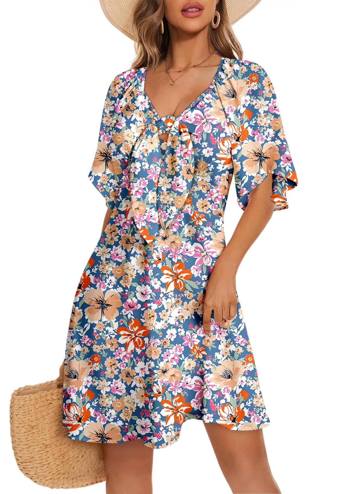 Dokotoo Womens Dresses 2026 Deep V Neck Elegant Bow tie Mini Dress S-XL