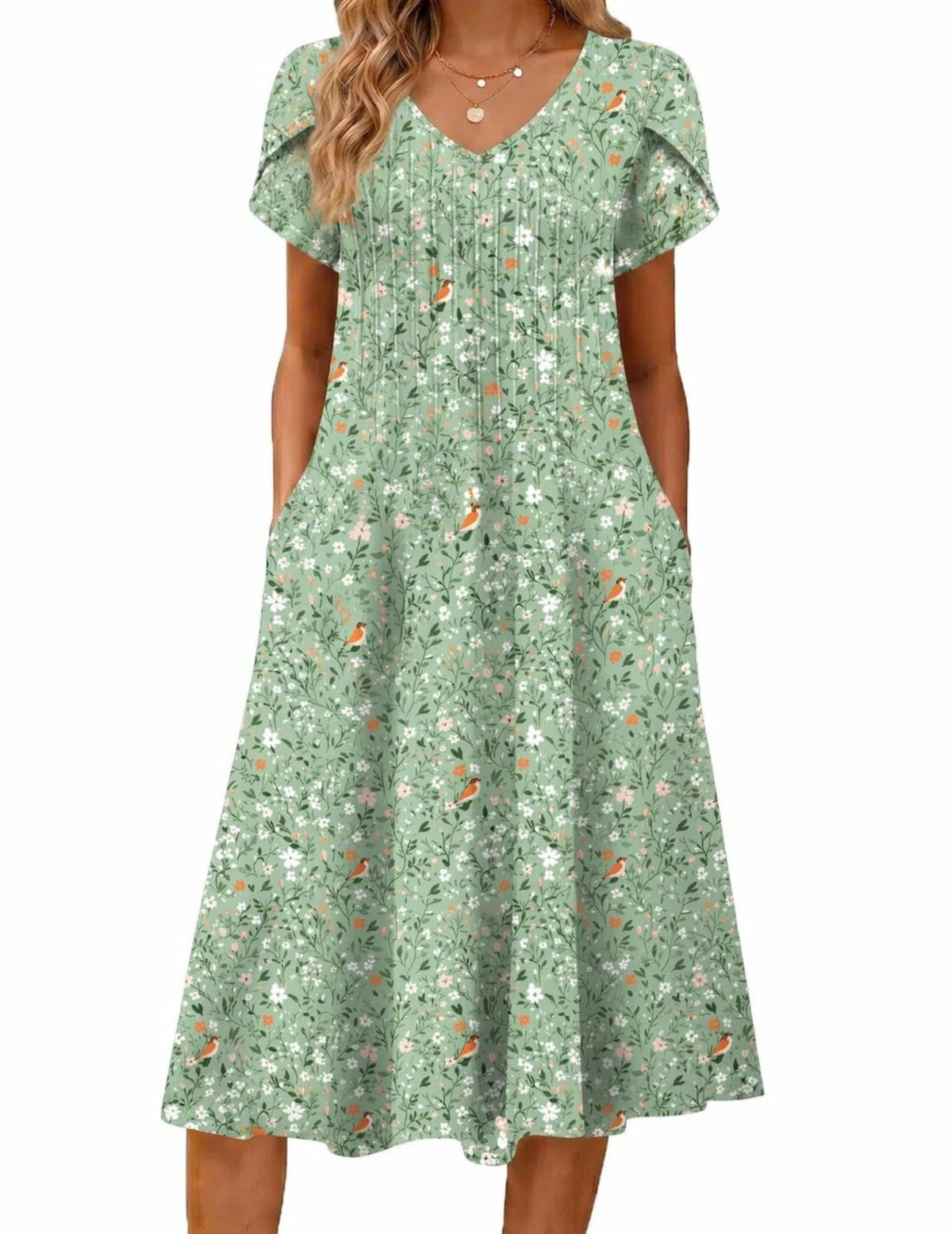 Zeagoo Womens Casual Summer Dress 2026 Short Sleeve Dresses Pleats Midi A Line Flowy Dress Boho Beach Sundress with Pockets