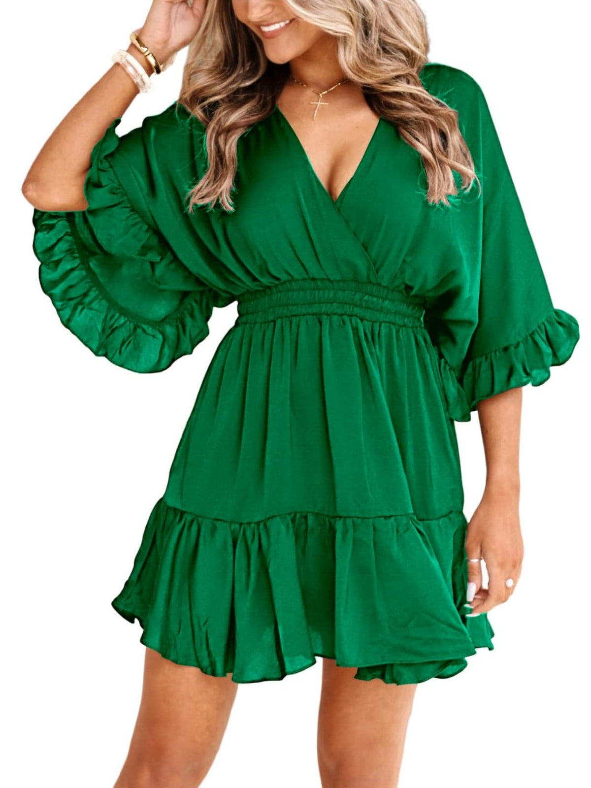 Aoysky Womens V Neck Casual Dresses Summer Cute Mini Short Western Dress