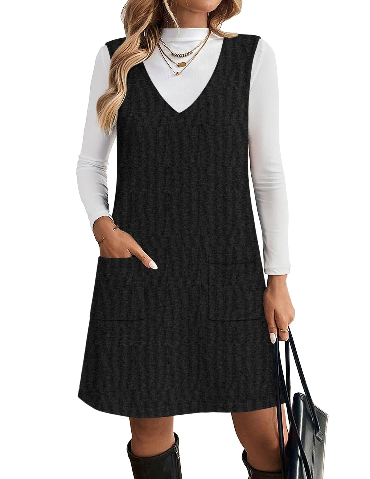 Zeagoo Women's Sweater Vest Dresses for Women 2026 V Neck Sleeveless Knit Pullover Sweater with Pockets Fall Winter Outfits
