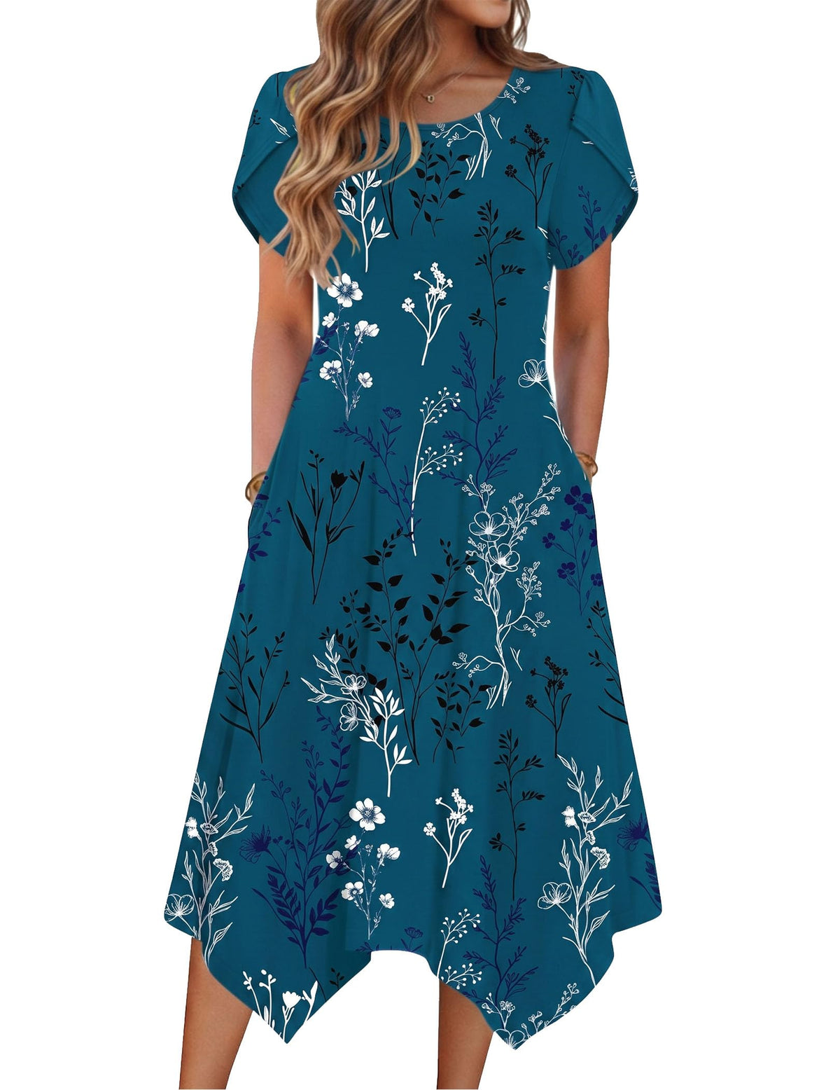 Zeagoo Womens Casual Dress for Summer Loose Hankerchief Flare Midi Sundress