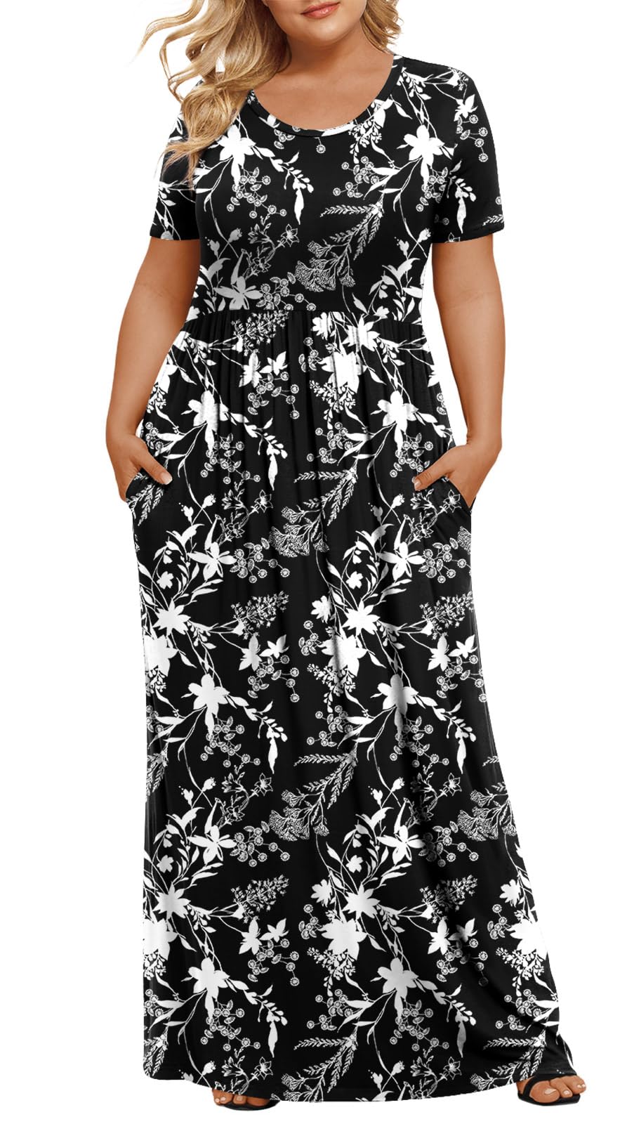 LONGYUAN Women's Plus Size Maxi Dresses Summer Short Sleeve Casual Long Dress 2026 XL-6XL