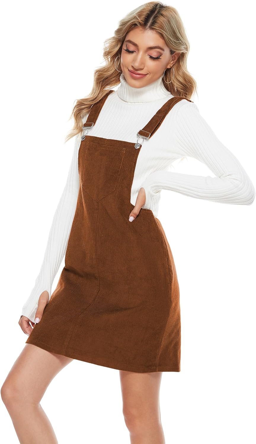 Tanming Women's Corduroy A Line Cute Jumper Pinafore Bib Overall Mini Dress Skirt