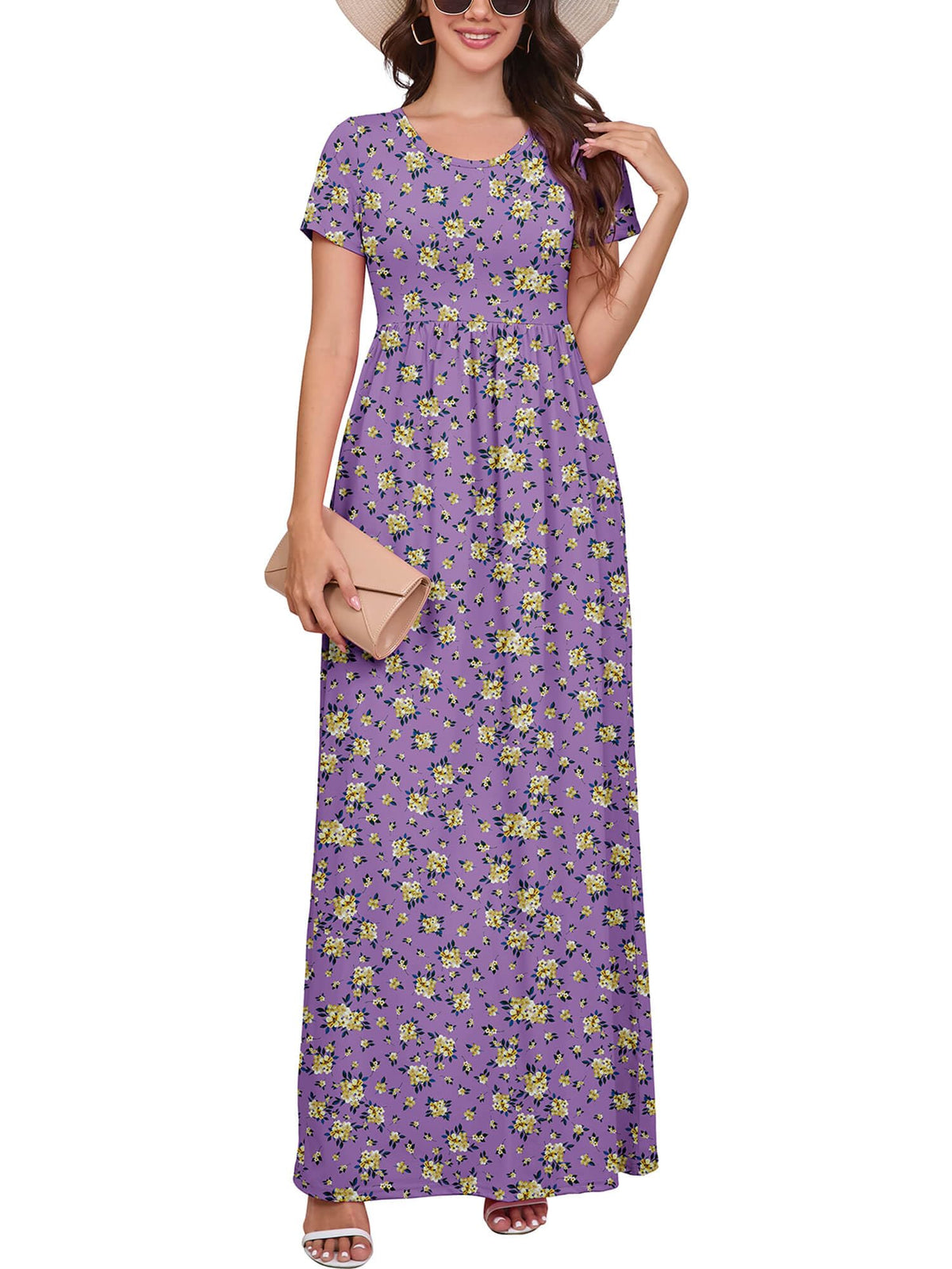 DEARCASE Maxi Dress for Women Short Sleeve Casual Summer Loose Plain Comfy Long Dresses with Pockets