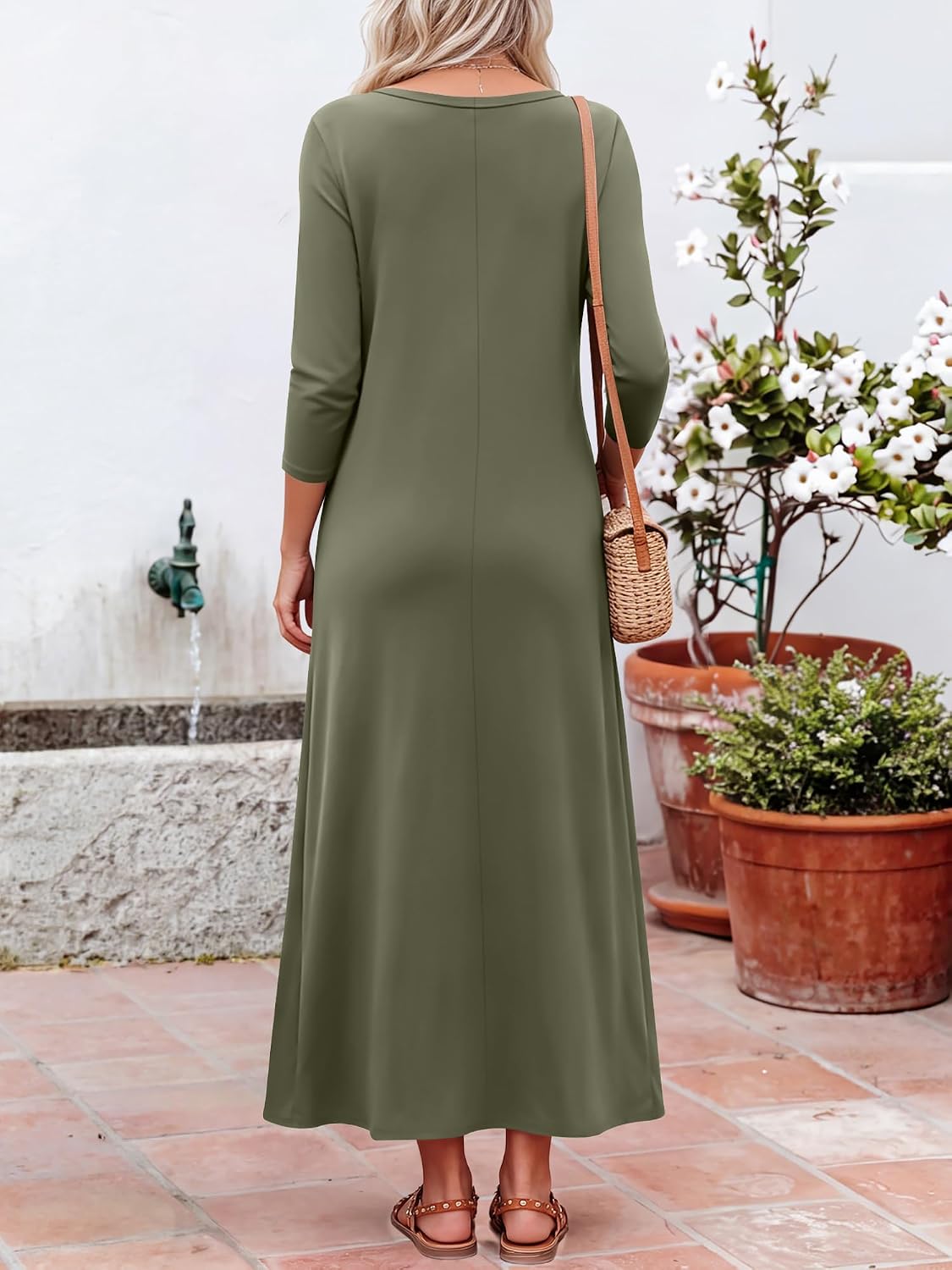 ANRABESS Womens 3/4 Sleeve Scoop Neck Casual Maxi Dress