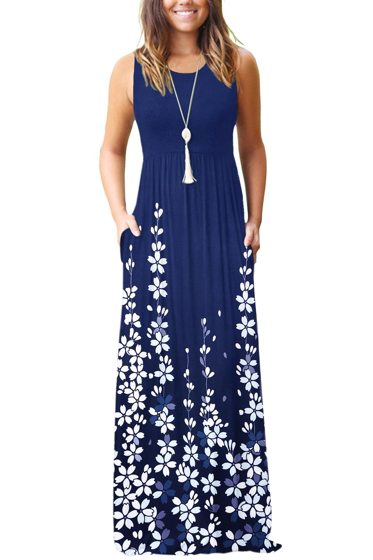 AUSELILY Women's Summer Sleeveless Loose Plain Casual Long Maxi Dresses