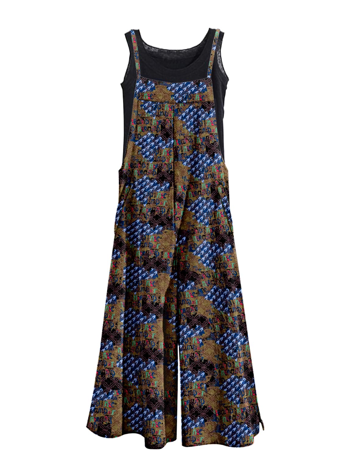 YESNO Women Casual Loose Long Bib Pants Wide Leg Jumpsuits Baggy Cotton Rompers Overalls with Pockets PZZTYP2