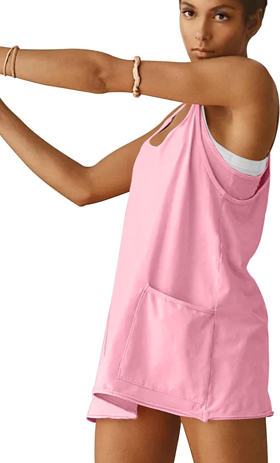 VIUTIL Womens Athletic Dress Built in Shorts Hot Shot Mini Dress Spaghetti Straps Tennis Workout 2026 Summer Romper Dress