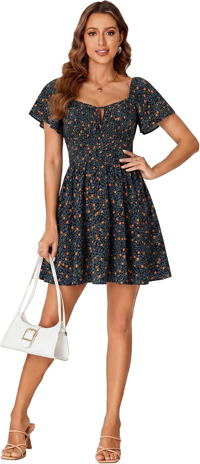 Rooscier Women's Tie Back Short Sleeve Mini Dress