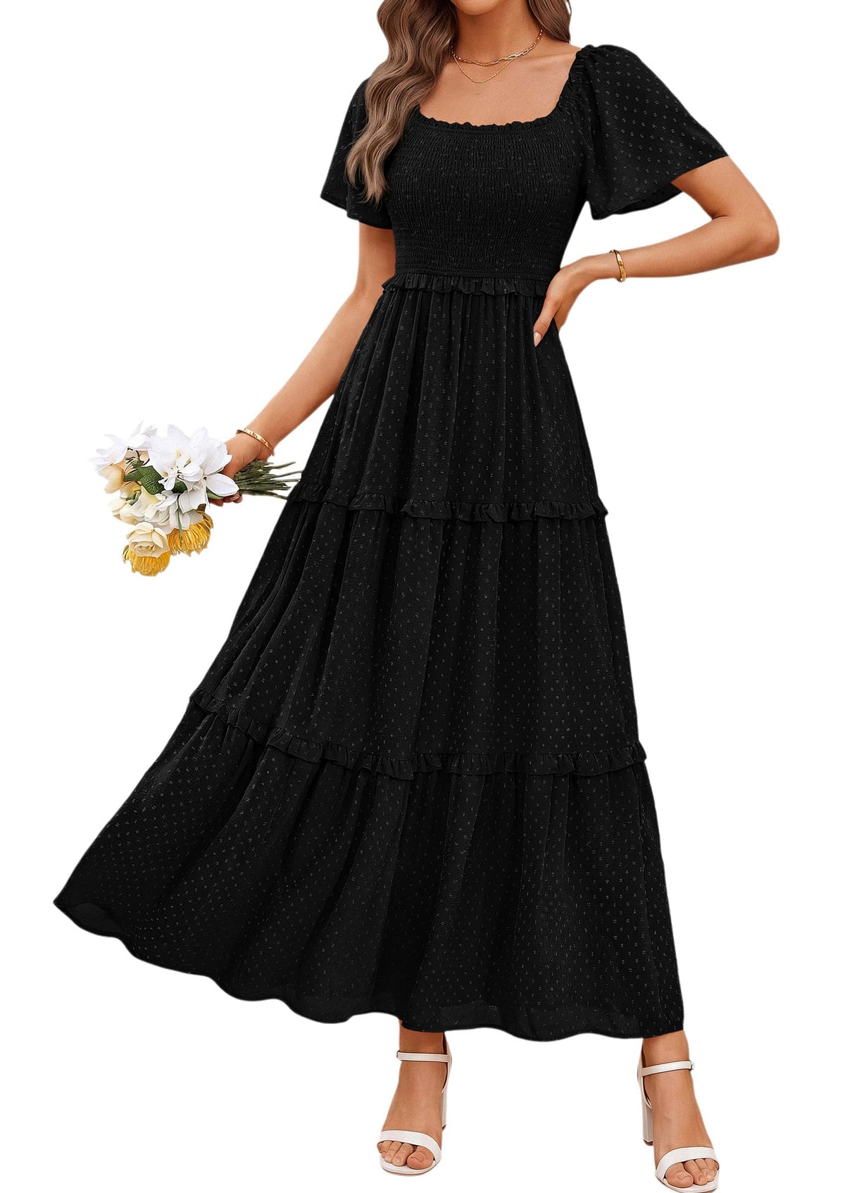 PRETTYGARDEN Womens Summer Dresses Boho Maxi Swiss Dot Dress