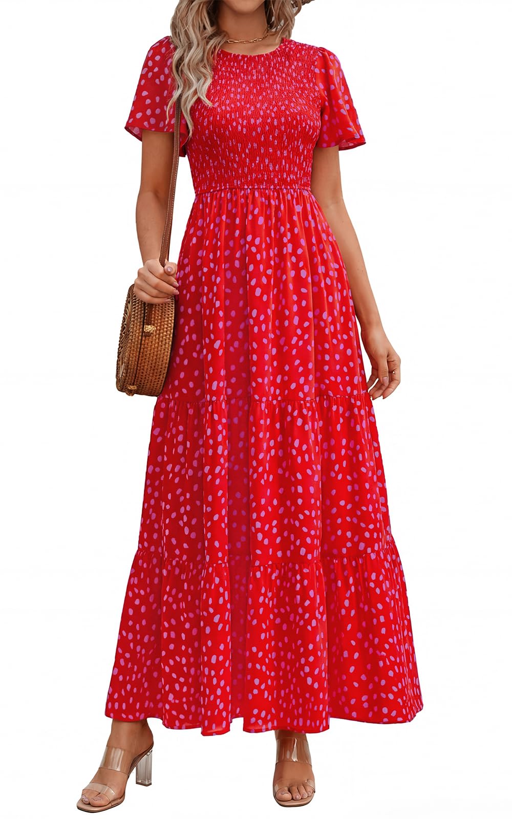 PRETTYGARDEN Women's 2026 Summer Casual Flutter Sleeve Floral Maxi Dress