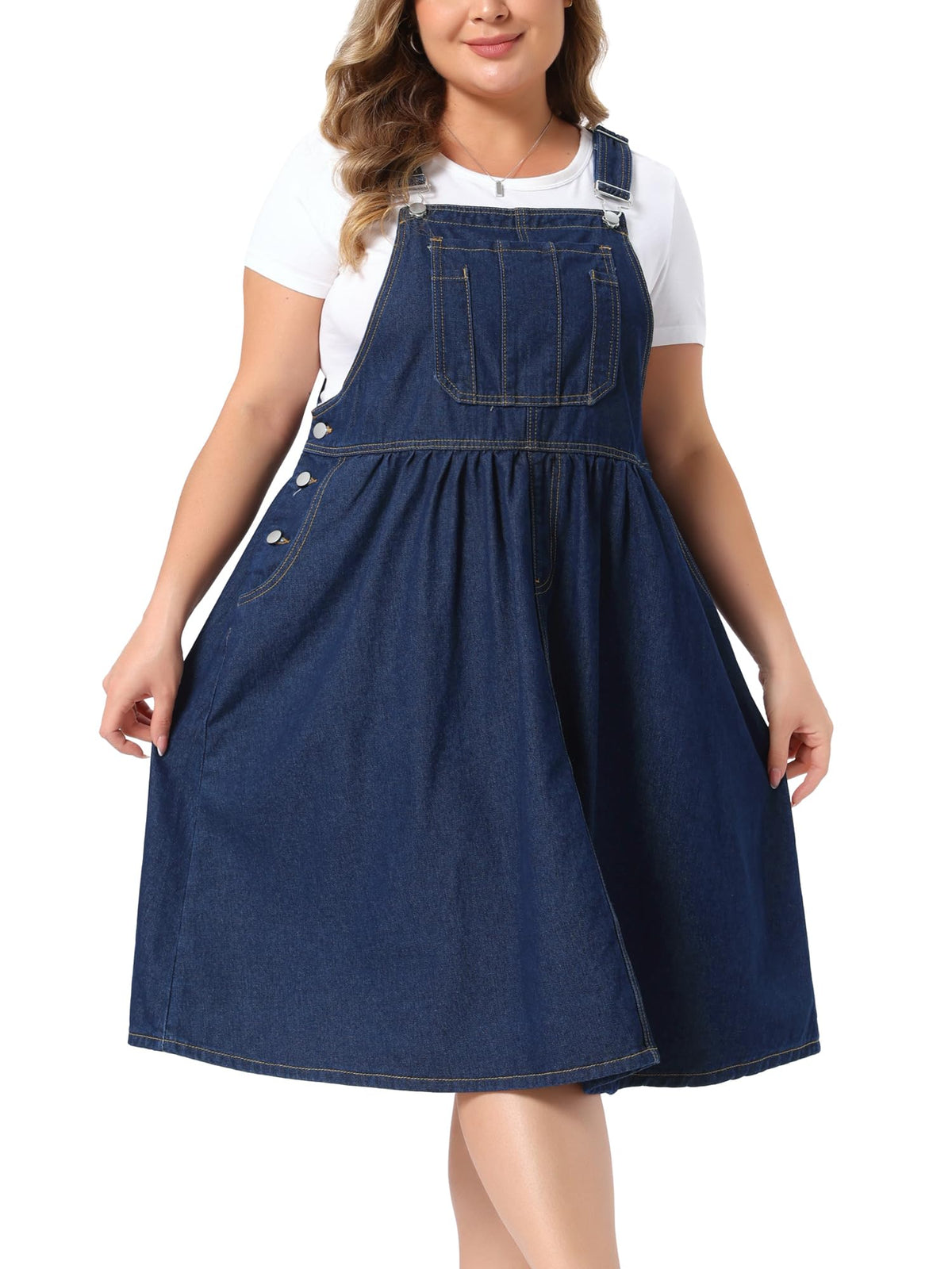 Agnes Orinda Plus Size Women's Denim Overalls Dress Casual Romper Sleeveless Adjustable Straps Jumper Jean Midi Dresses 2026