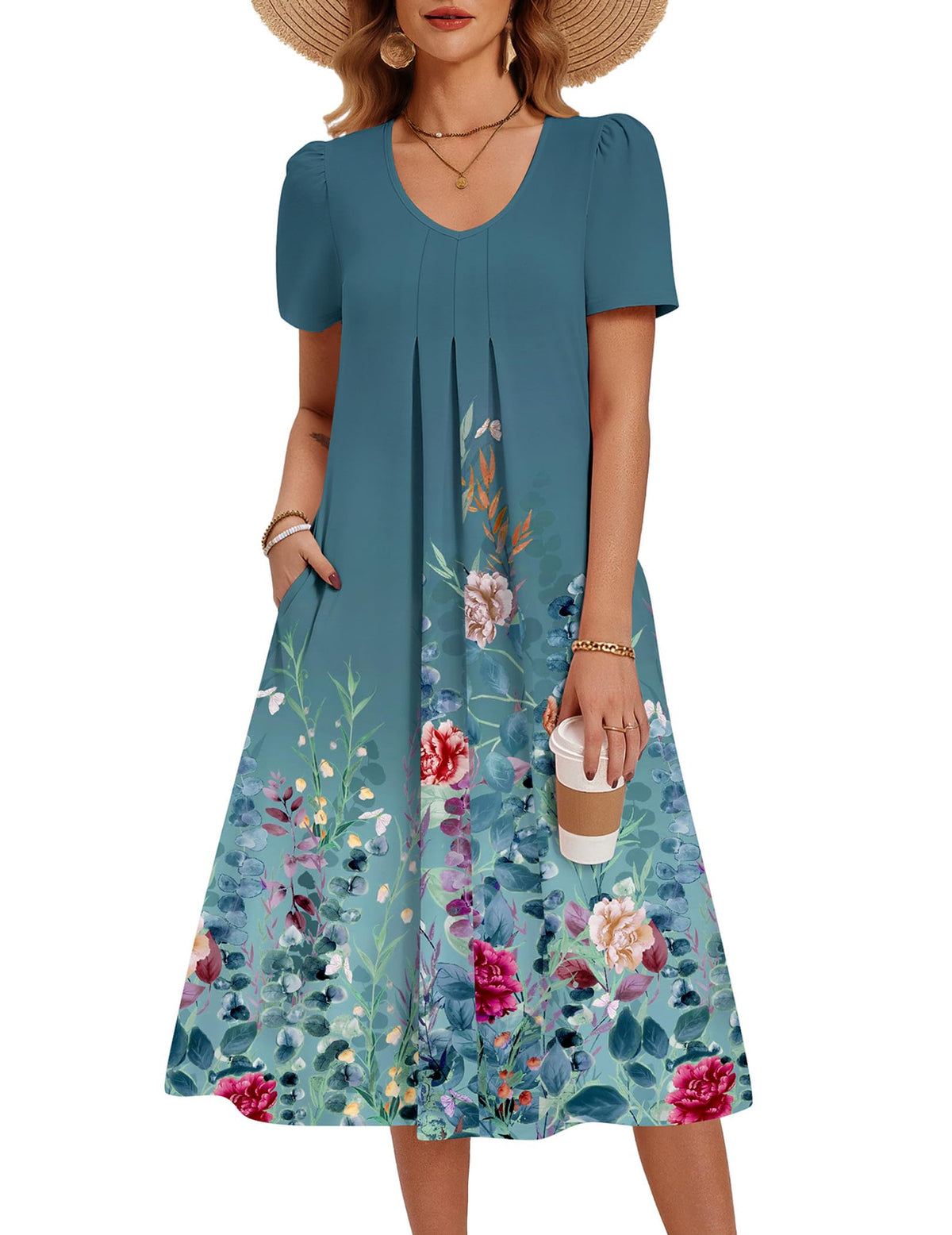 Zeagoo Summer Casual Dress for Womens Floral Midi Sundress with Pockets