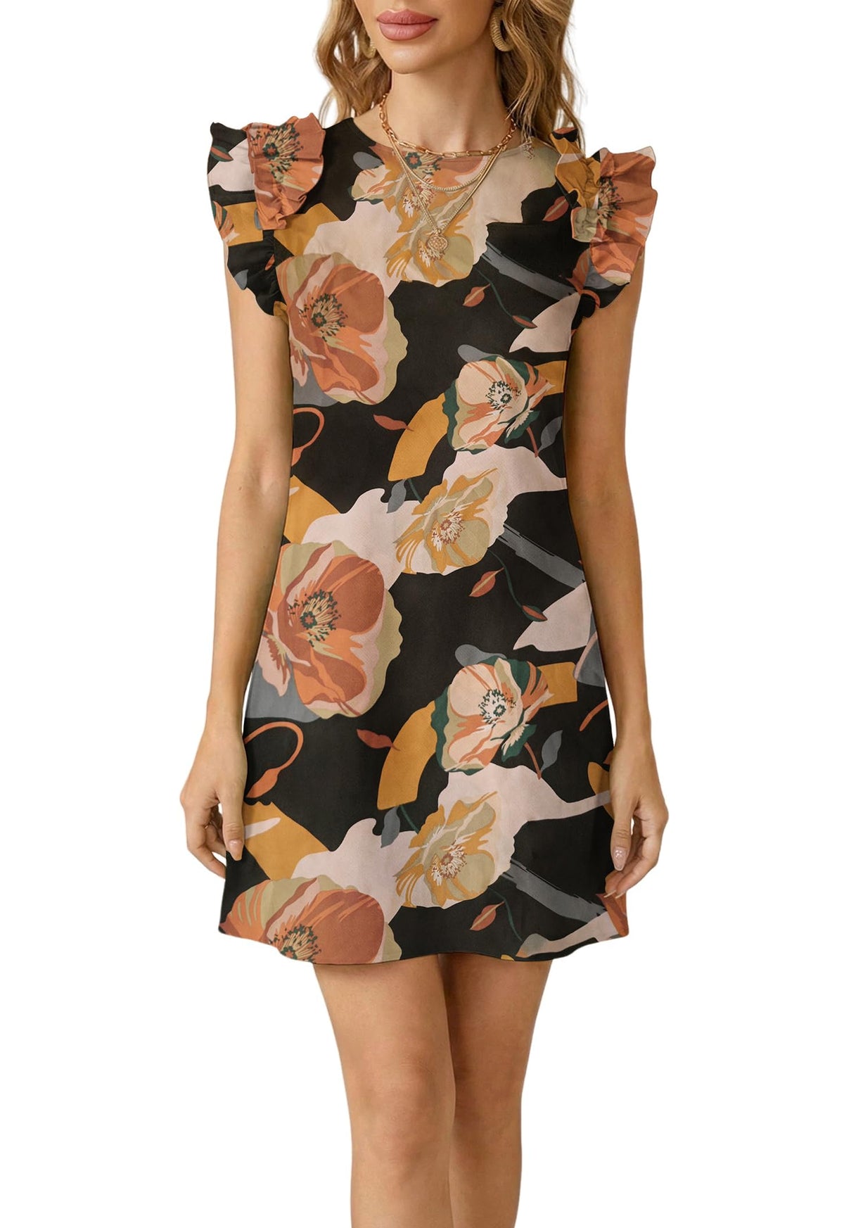 Spriolim 2026 Mini Dresses for Women Ruffle Sleeve Crewneck Summer Dresses