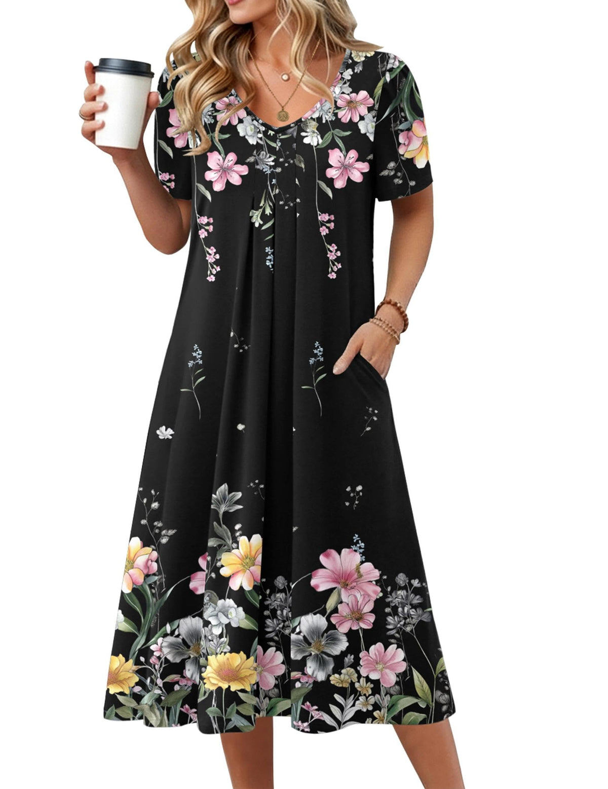 Zeagoo Summer Casual Dress for Womens Floral Midi Sundress with Pockets