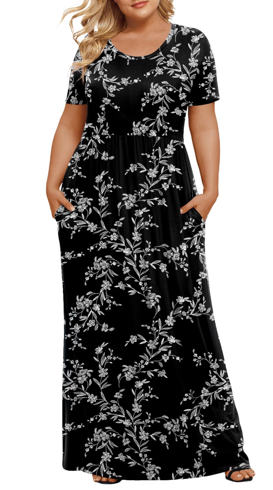 LONGYUAN Women's Plus Size Maxi Dresses Summer Short Sleeve Casual Long Dress 2026 XL-6XL
