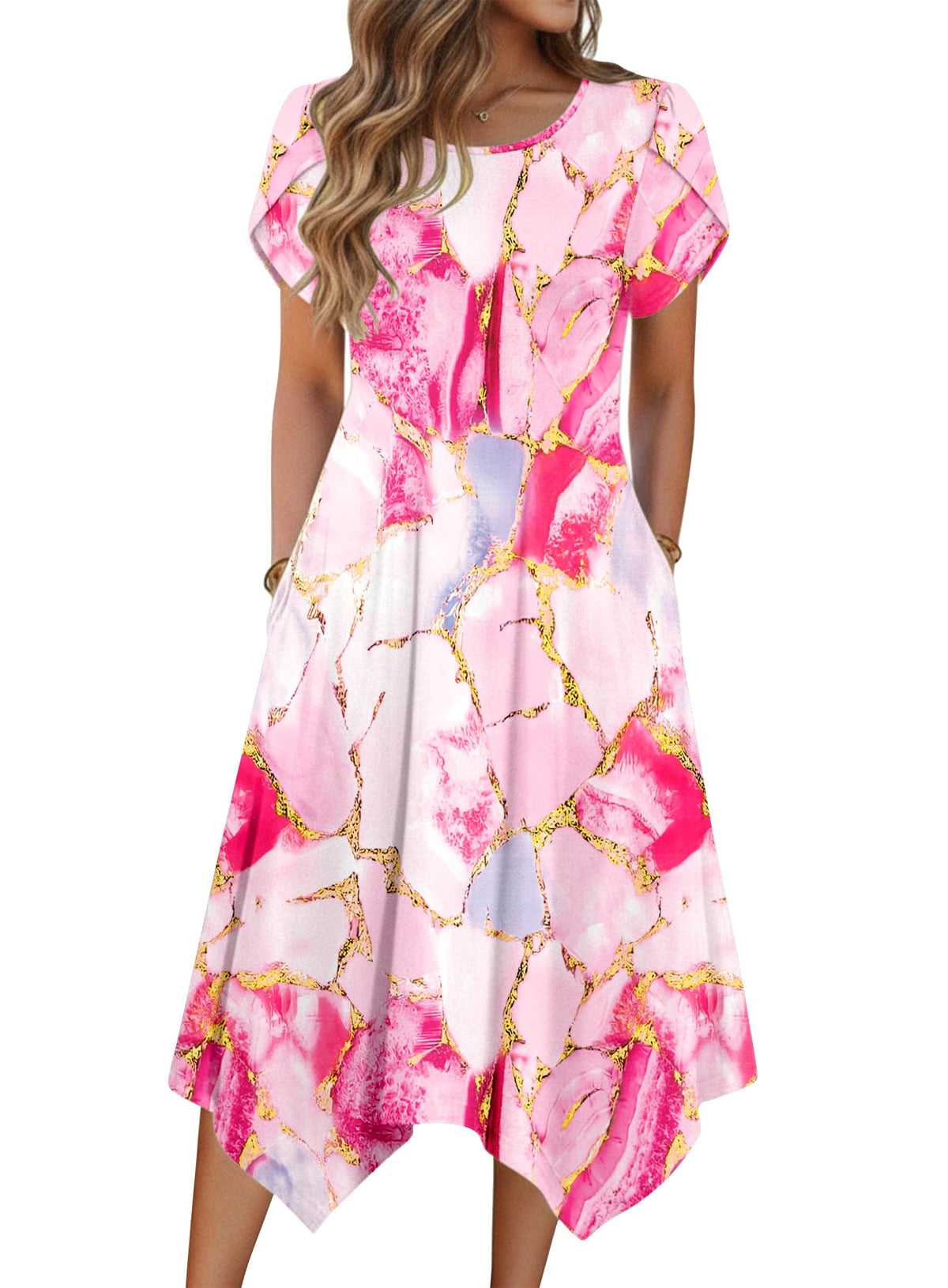 Zeagoo Womens Casual Dress for Summer Loose Hankerchief Flare Midi Sundress