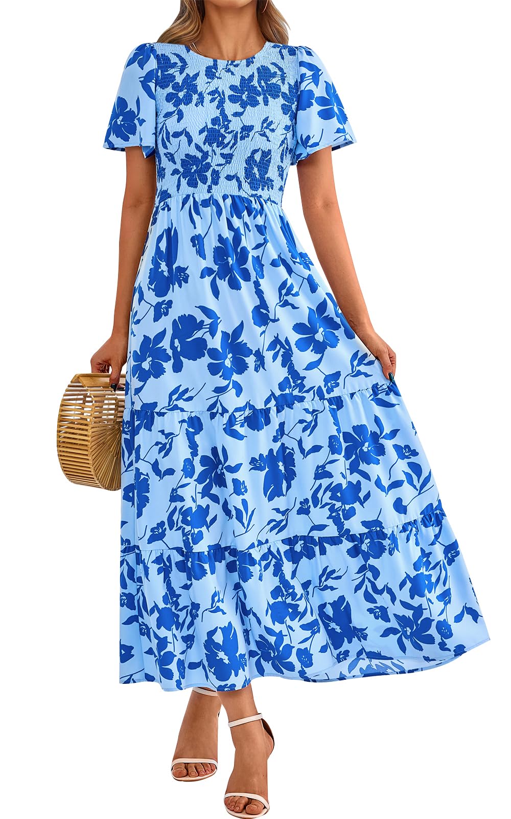 PRETTYGARDEN Women's 2026 Summer Casual Flutter Sleeve Floral Maxi Dress