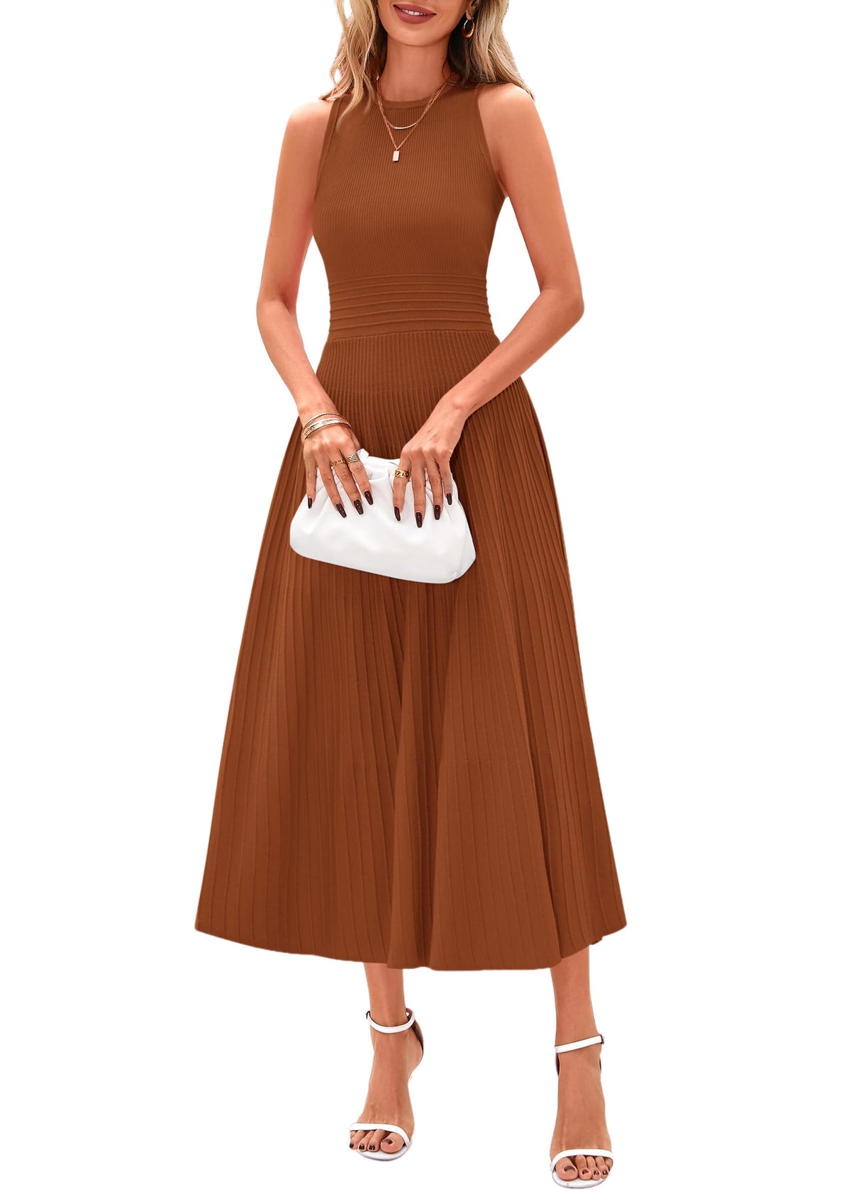 PRETTYGARDEN Women's Summer Pleated Midi Work Dress