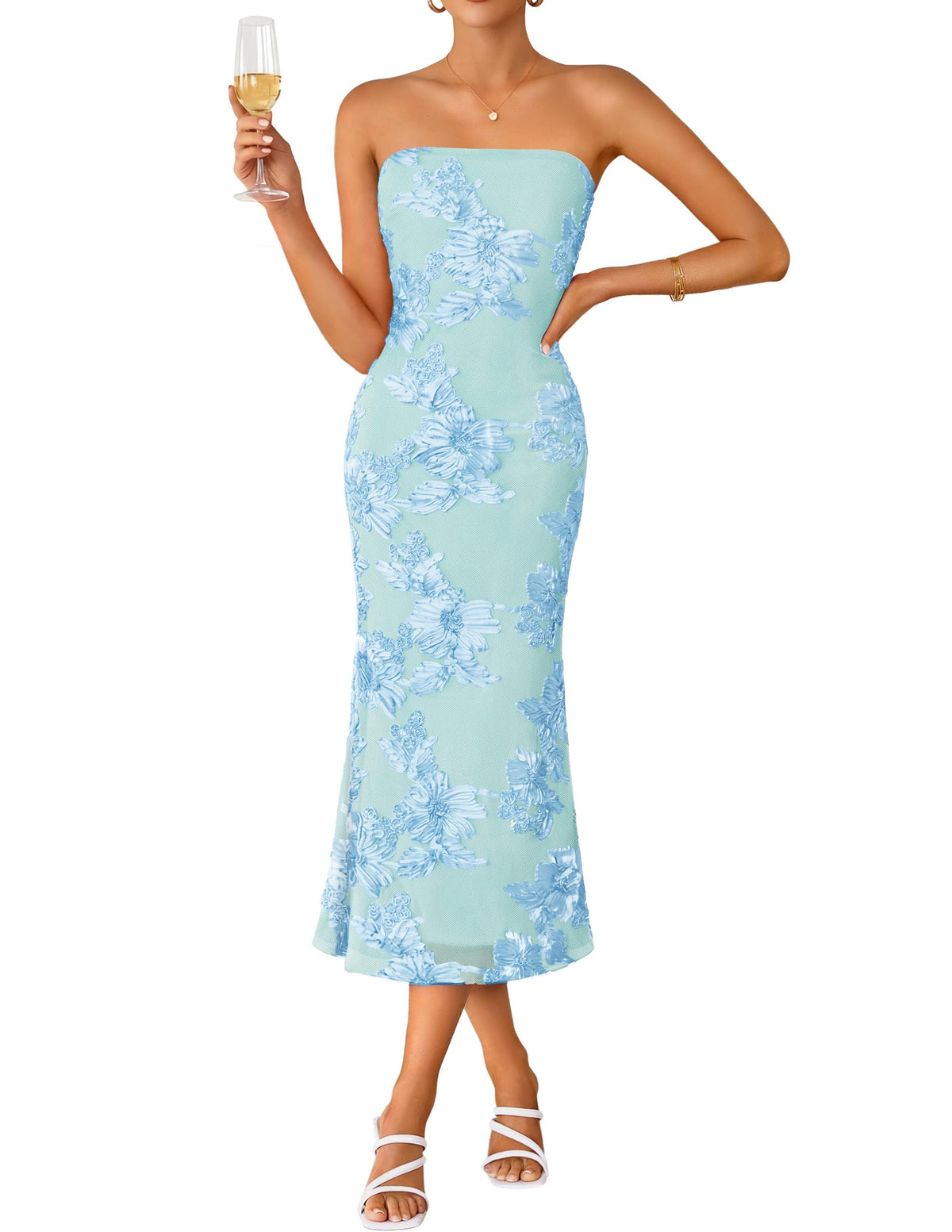ZESICA 2026 Summer Strapless Floral Cocktail Wedding Guest Dress for Women