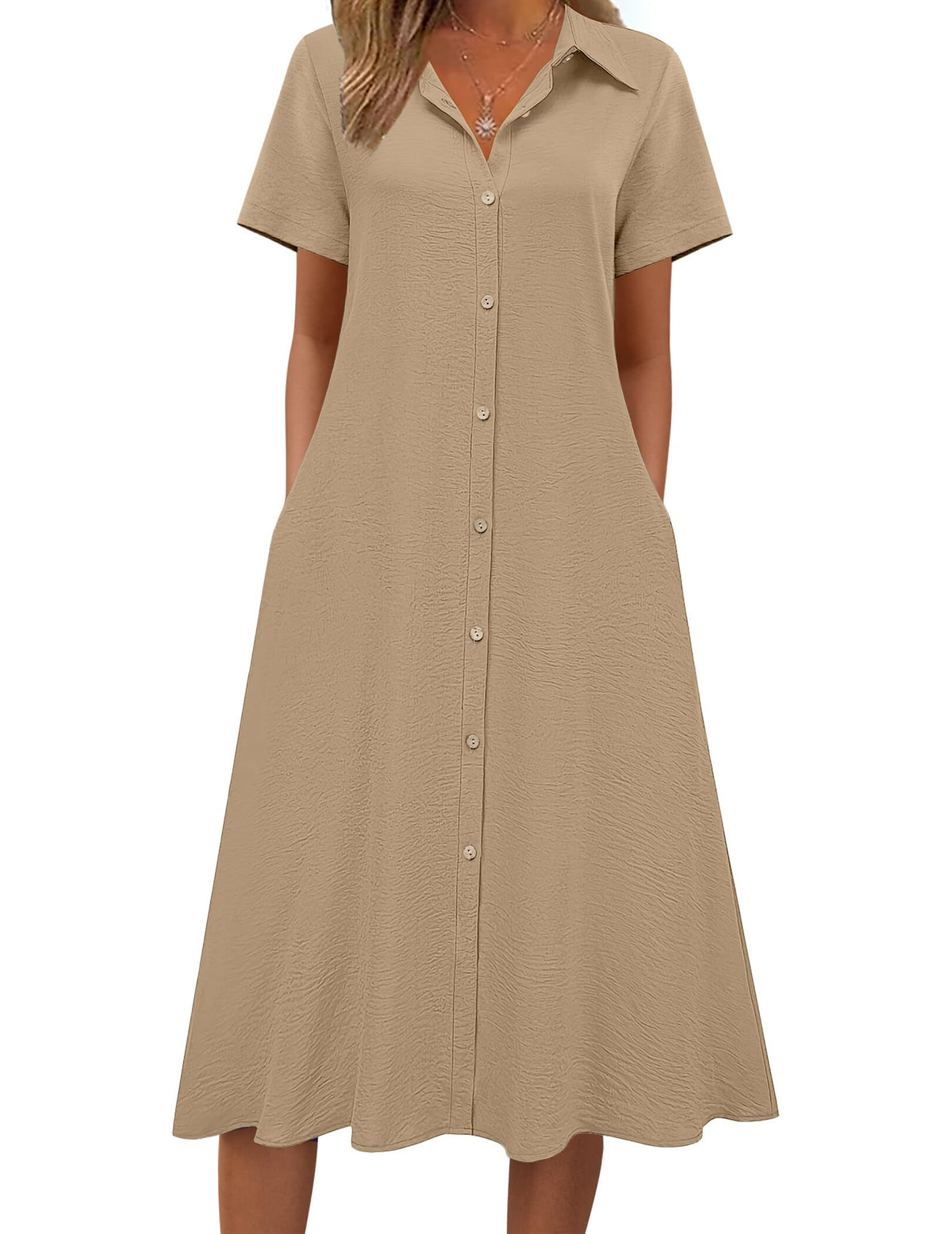 Zeagoo Summer Dresses for Women 2026 Button Down Shirt Dresses Aline Long Sundress Short Sleeve Beach Travel Cover Up