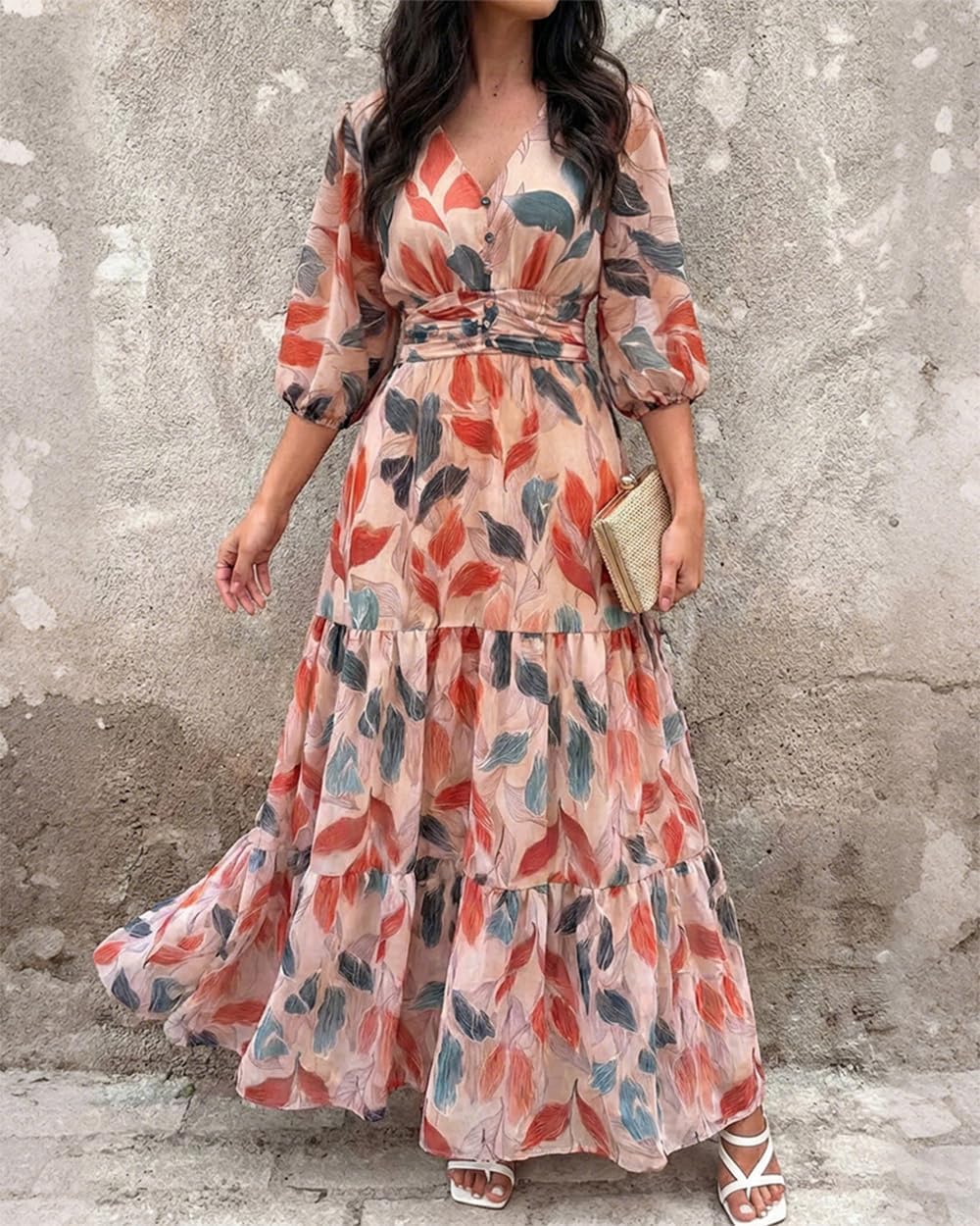 CHICME Womens Summer Boho Floral Wedding Guest Vacation Beach Maxi Dress