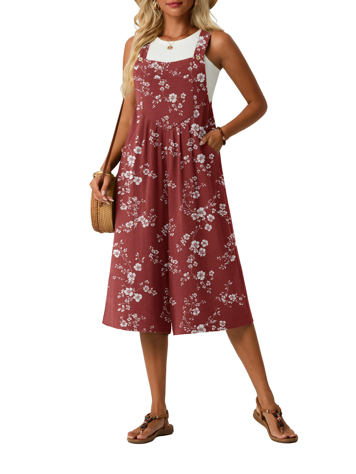 Lepunuo Womens Summer Capri Wide Leg Pants Rompers Boho Loose Fit