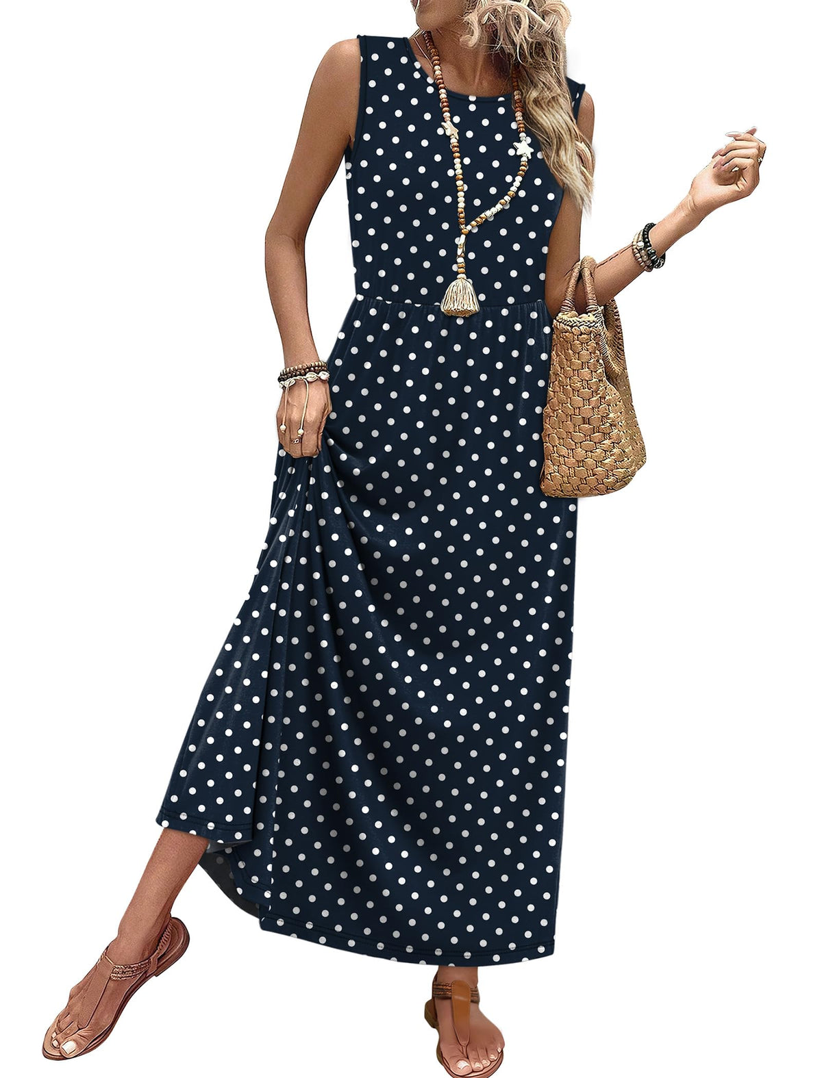 WIHOLL Summer Dresses for Women 2026 Maxi Dresses Long Flowy A Line Sleeveless Sundresses with Pockets
